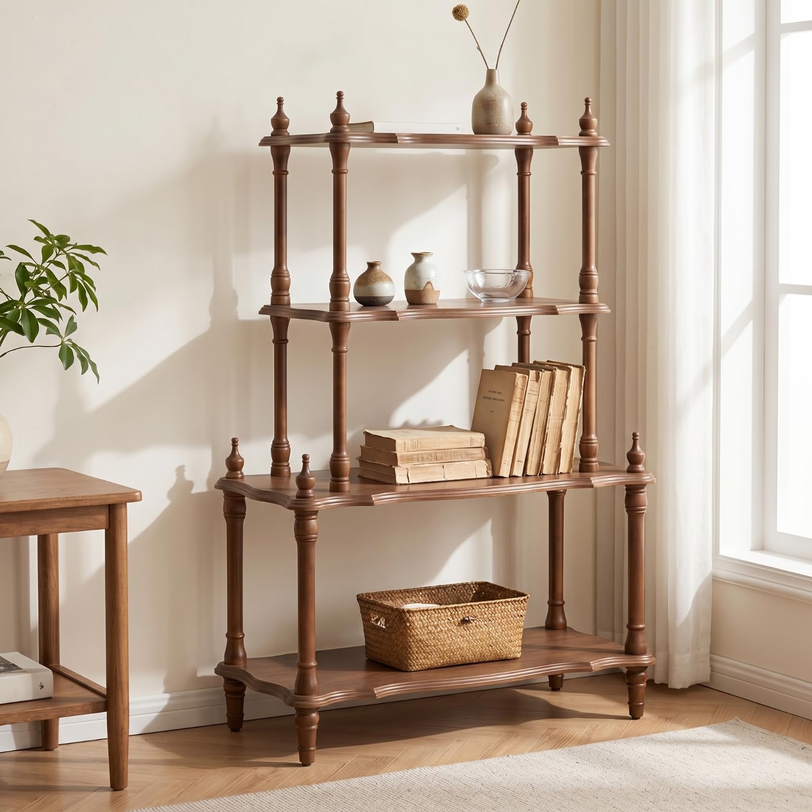 Bücherregal mit 4 offenen Regalebenen Vintage Regal mit Seitenstangen mehrstöckig Regal vier Böden für Blumenladen