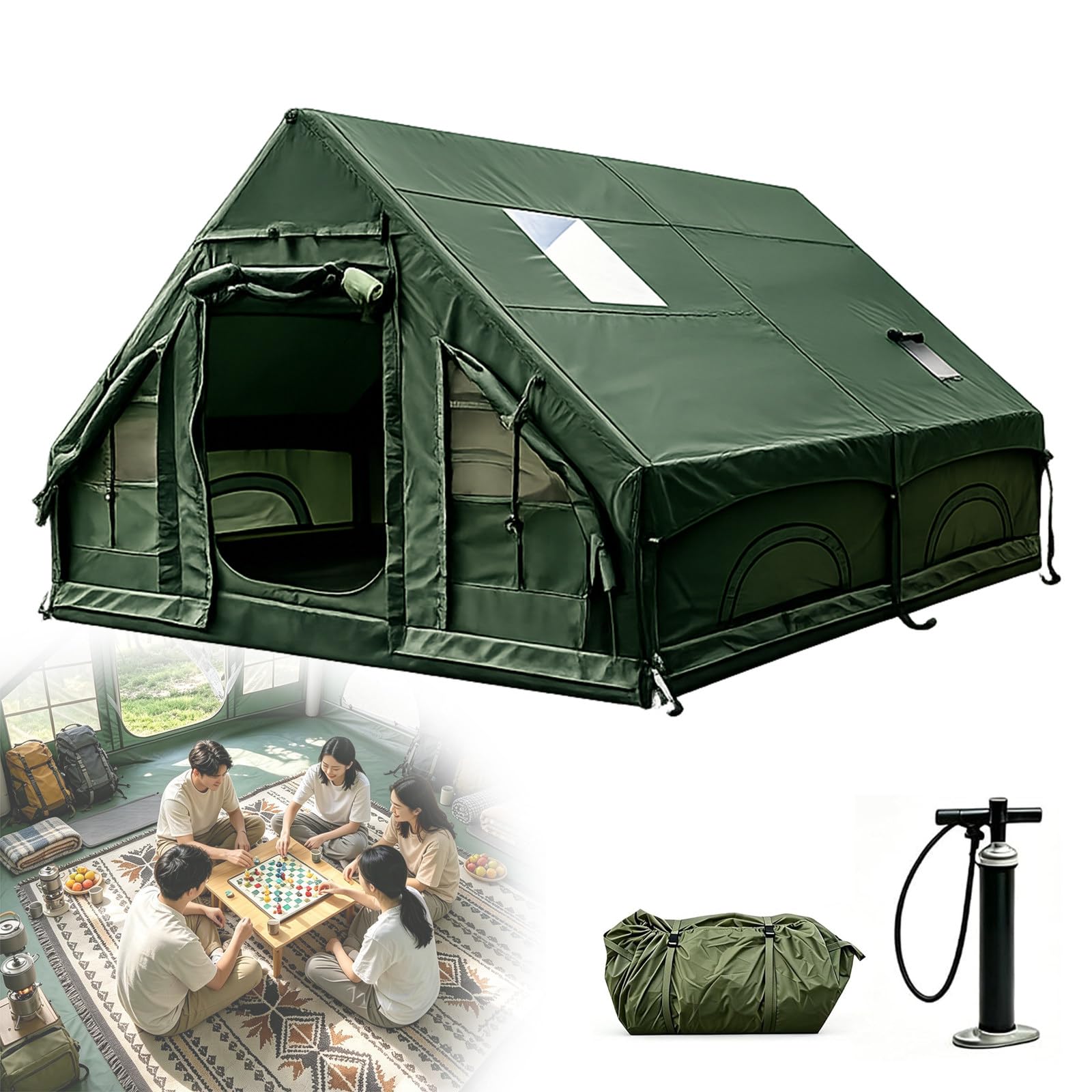 Tenda da Campeggio Gonfiabile con Pompa a Mano e Porta zanzariera
