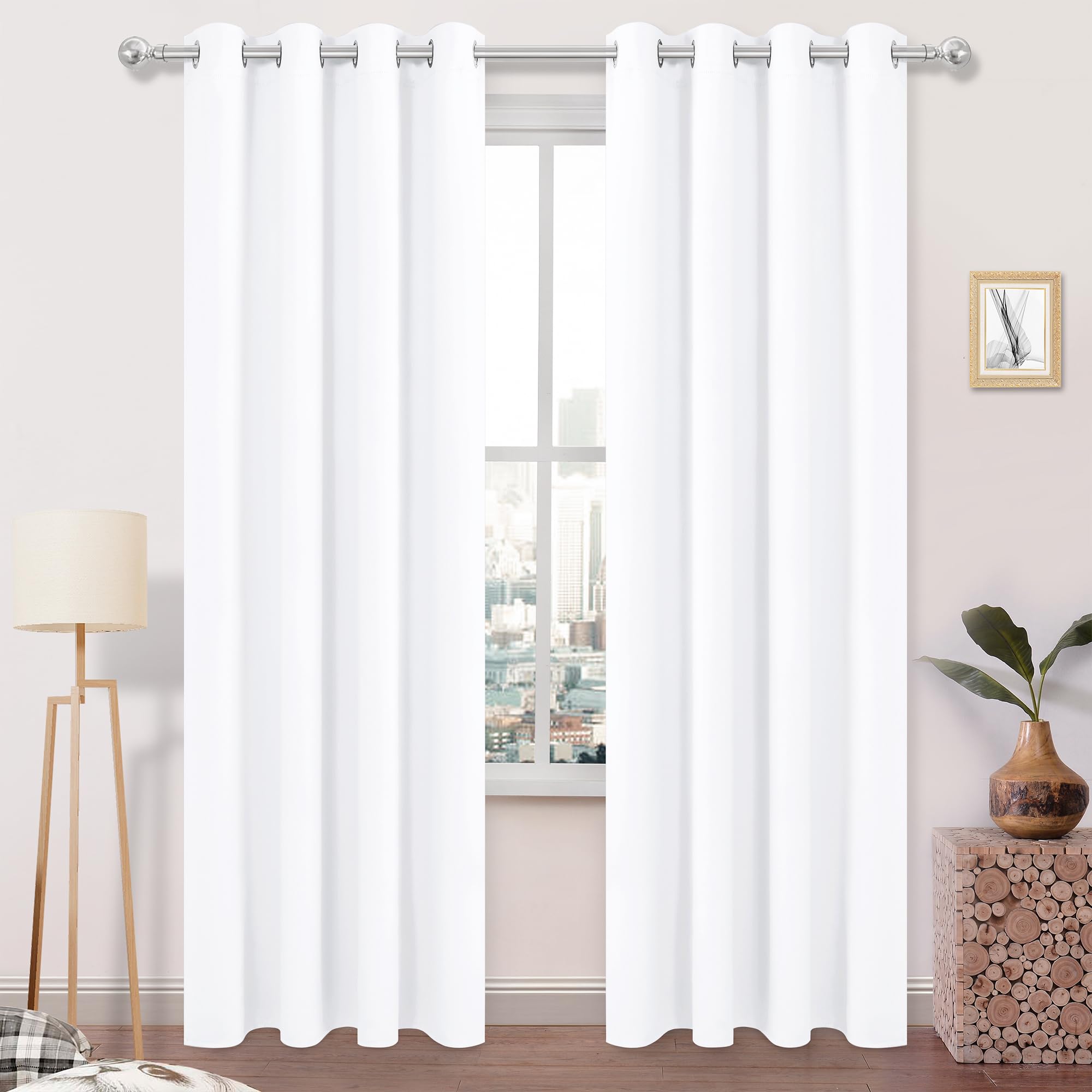 DWCN Pure White Curtains with White Middle Layer, 84 Inch Long 2 Panels, Thermal Light Blocking Room Darkening Bedroom, Living Room Drapes — image 1