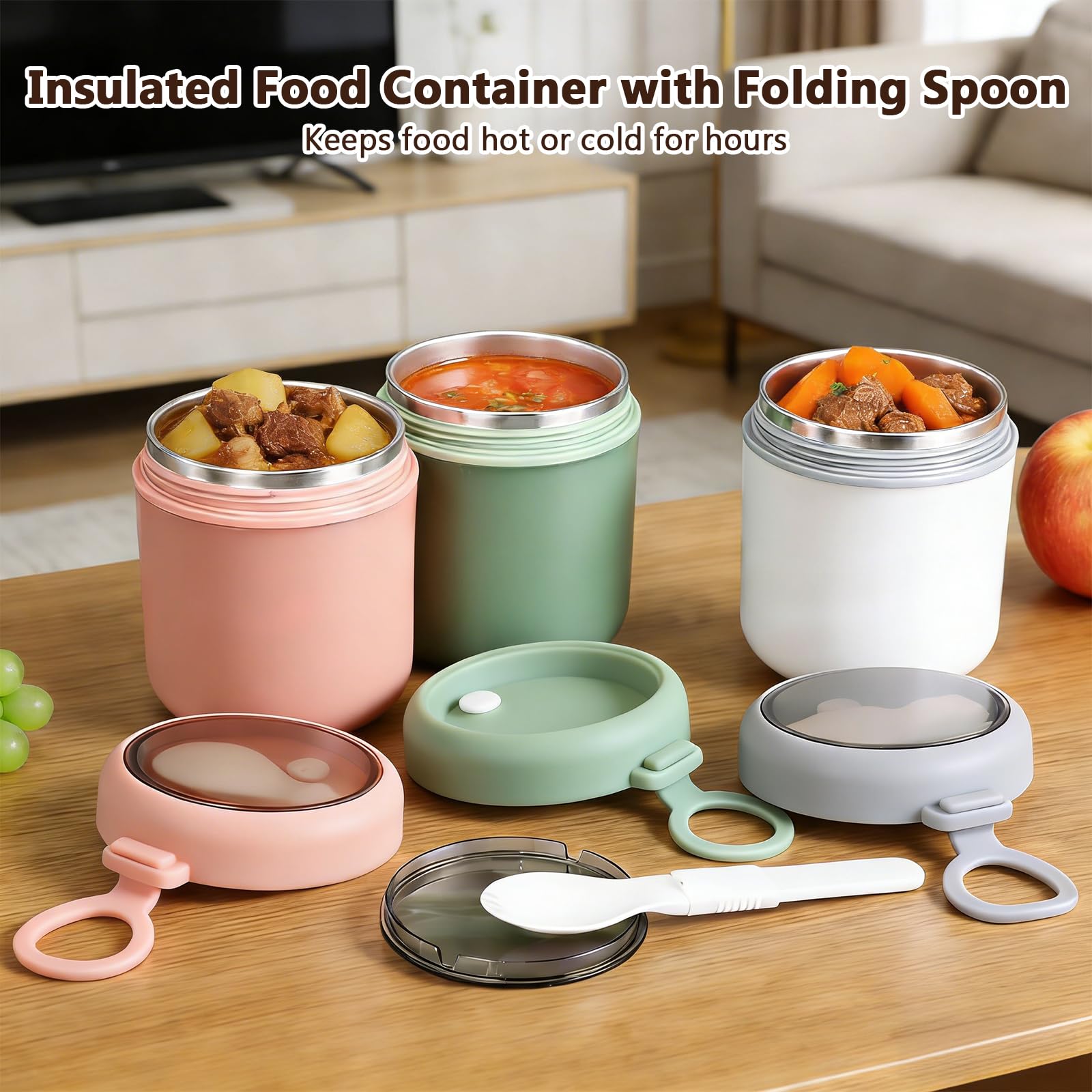 MSYU 6 Pack Isolierte Lebensmittelgläser mit Löffel Edelstahl Thermobecher 530ml Vakuum Suppe Thermobecher für heiße und kalte Speisen Weithals Mittagessen Meal Carrier Container für Schule Büro