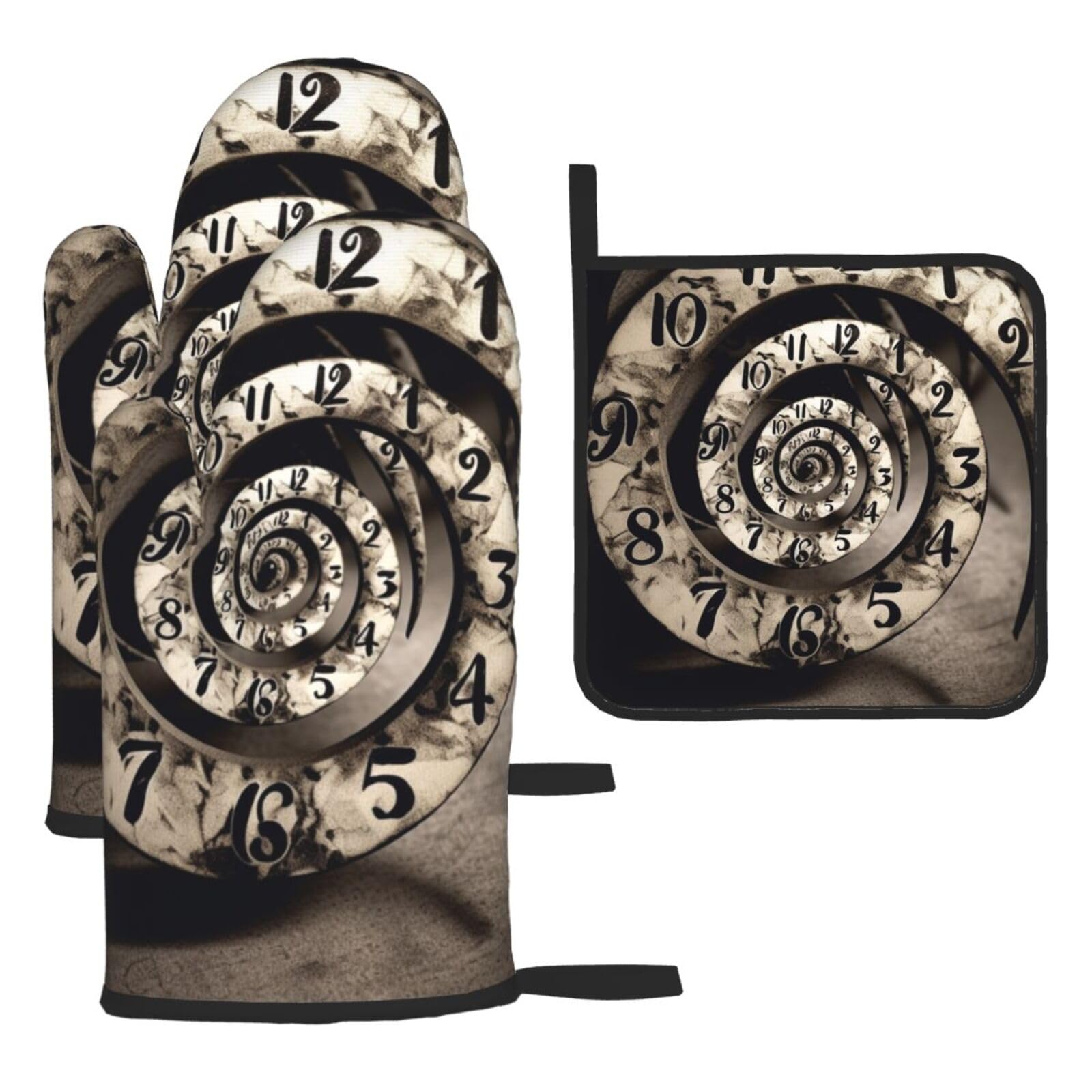 Maniques motif horloge idéales pour pâtisserie et barbecue en famille