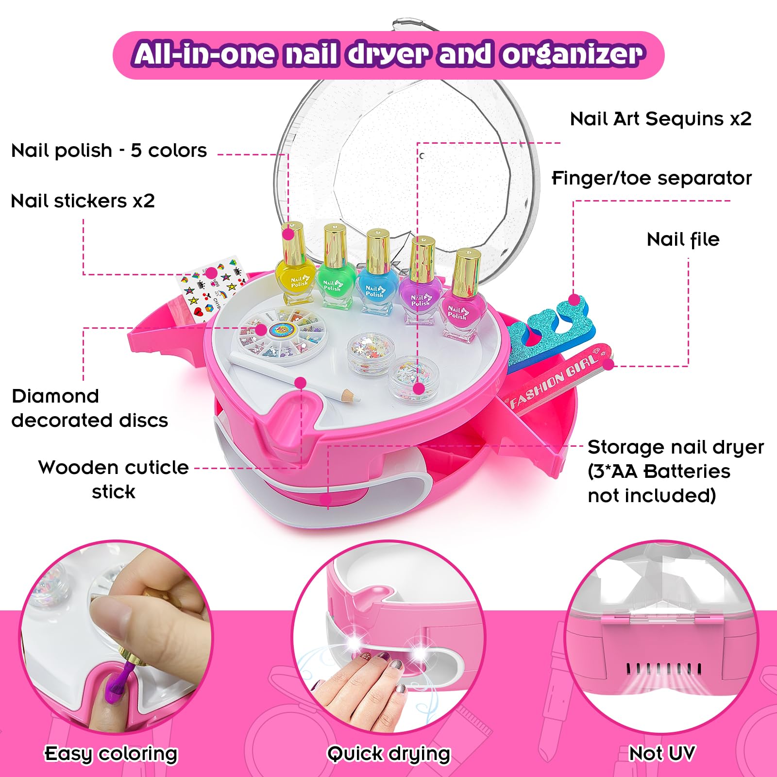 Kit per Nail Art per bambini set di smalti per ragazze giocattoli età 6 7 8 9 10 11 12 bambini unghie set di vernice unghie salone artigianato kit per ragazze compleanno regali di Natale