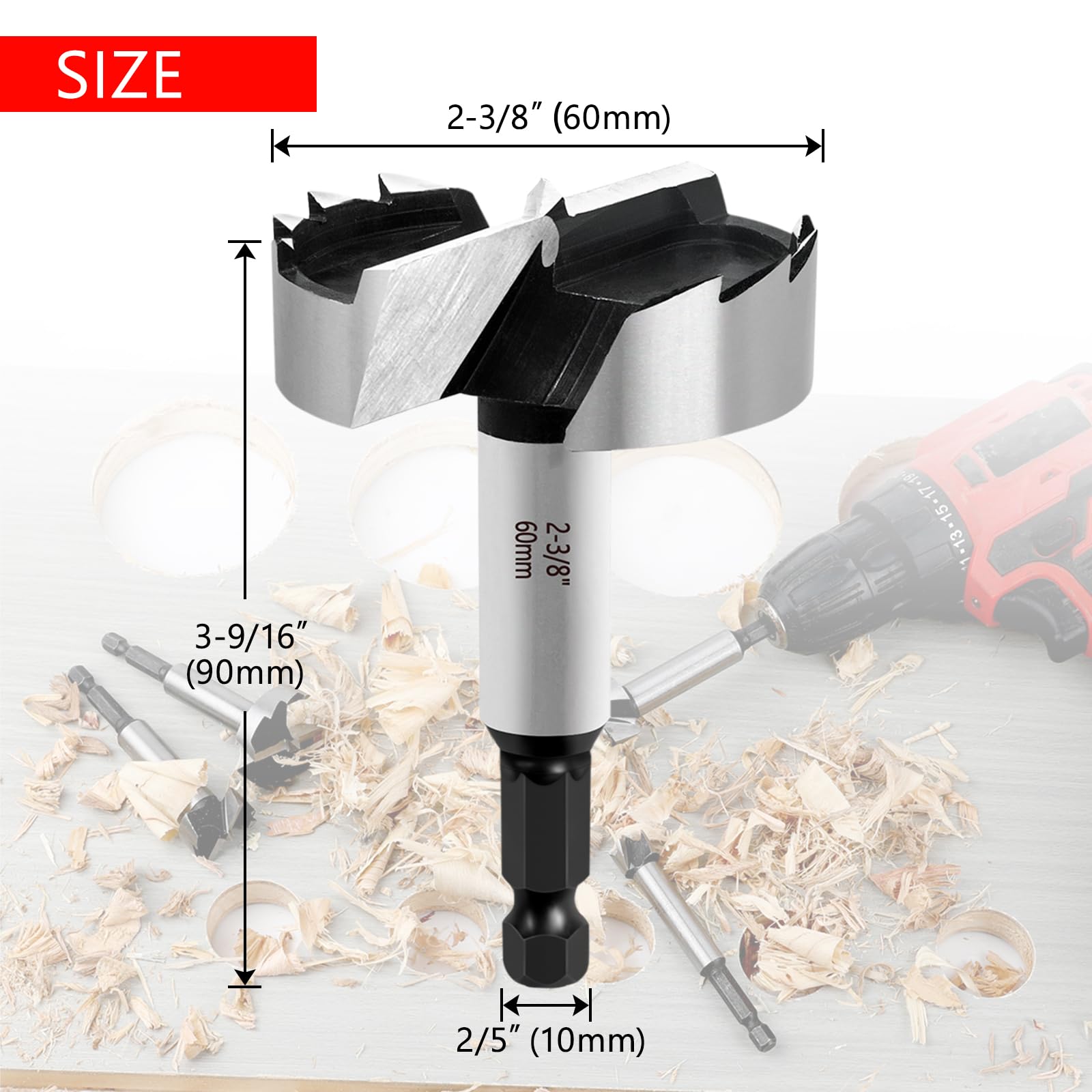 NICAVKIT 2-3/8 Inch Forstner Bit for Wood,2-3/8" Forstner Drill Bit for Woodworking Wood Drill Bit Woodworking Hinge Cutter Tool for Woods Plywood Plastic - Image 2