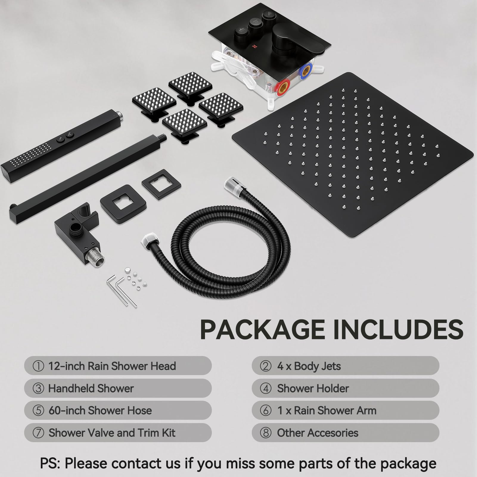 Best Shower System 2026: 5 Rain & Body-Jet Picks 1 STARBATH Shower System with 4 Body Jets Matte Black, STARBATH 12' Square Wall Mo — product photo