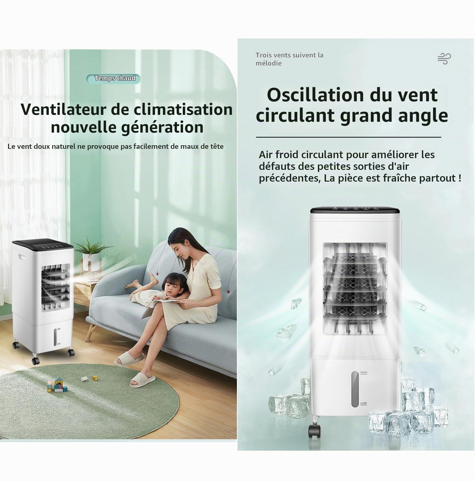 Portable Chaud Froid Climatiseur évaporatif Mobile 4 EN 1 Refroidisseur Réglable Silencieux Oscillation Air Purifiant Pour Maison Bureau Camping (Mechanical)