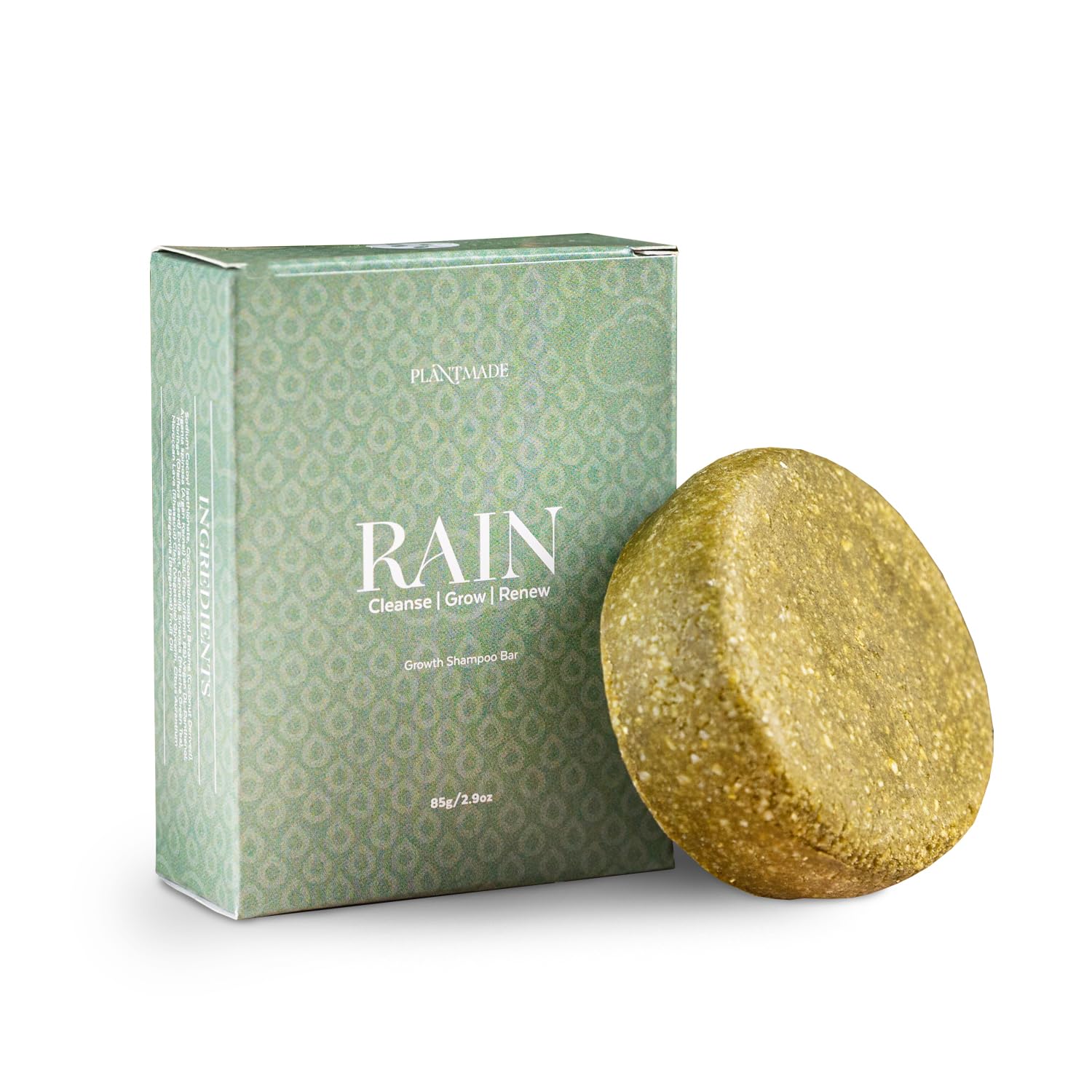 Plantmade Hair and Beard Growth Shampoo Bar, Cleanse and Clarify, Helps to Reduce Shedding, Plant Based Natural Ingredients, Paraben Free (Rain, 3.5 oz)[Amazon-developed Certification] Compact by Design