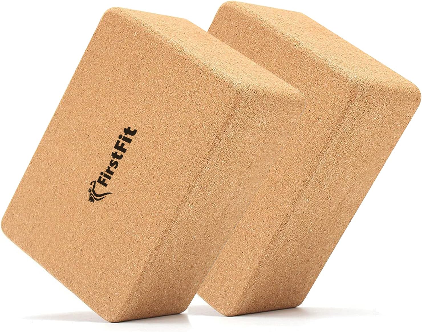 FirstFit Yoga Block, Non-Slip & Supra Grip Natural Cork Yoga Brick, Regular & Handstand Block, Wrist Support Wedge/Calf Stretch Wedge, Exercise Accessories For Women & Men-Size(23 x 13 x 8 cm) Pack 2