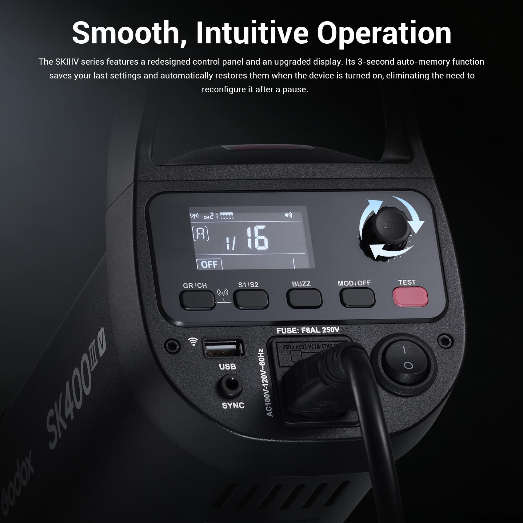 Godox SK400III-V SK400III V 400Ws Flash de Estudio Profesional Strobe | GN58,Tiempo Reciclaje 0.1-1.5s,2.4G Sistema,Montura Bowens con Lámpara Modelado LED 10W para Rodaje, Fotografía