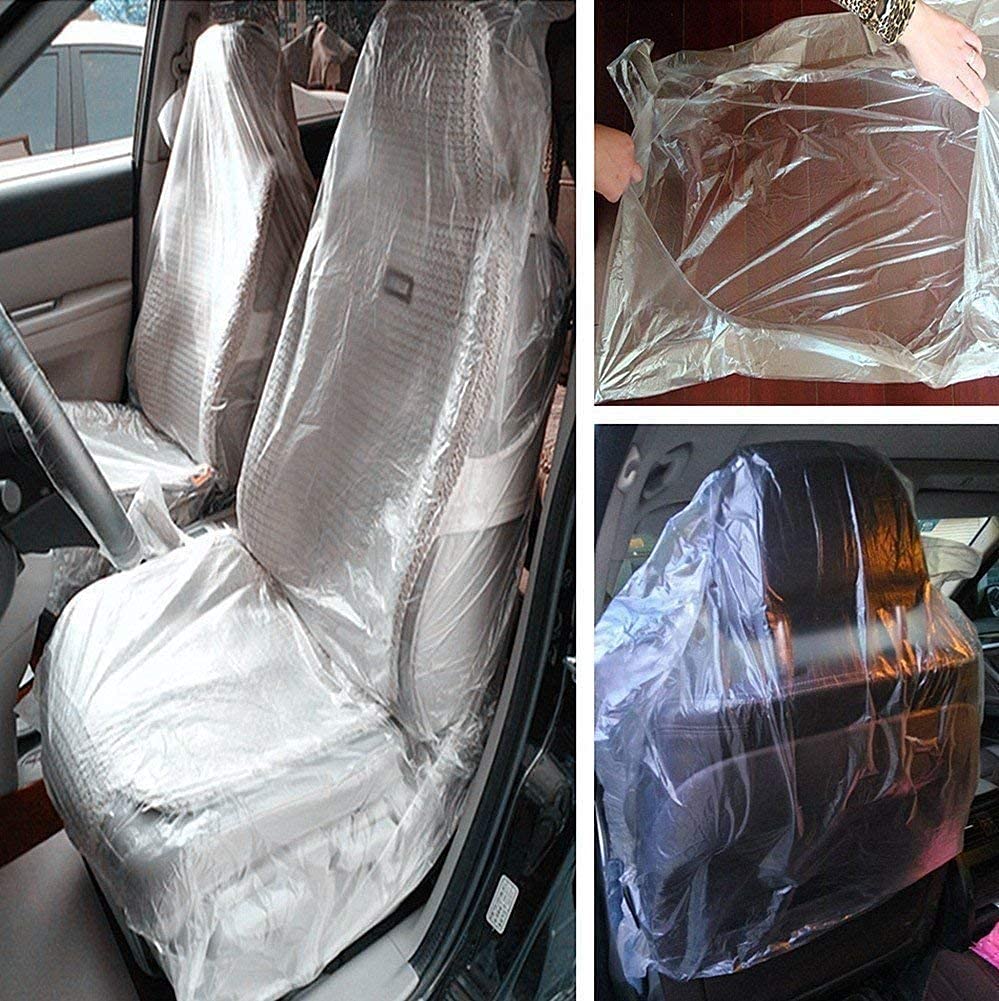 Lot de 100 housses protectrices de siège de voiture jetables en plastique (1,2 kg)