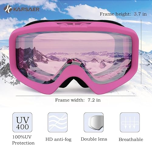 Miniatura 7 de Karsaer Gafas de esquí antivaho OTG 100% protección UV, gafas de snowboard flexibles, doble lente para hombres, mujeres y jóvenes