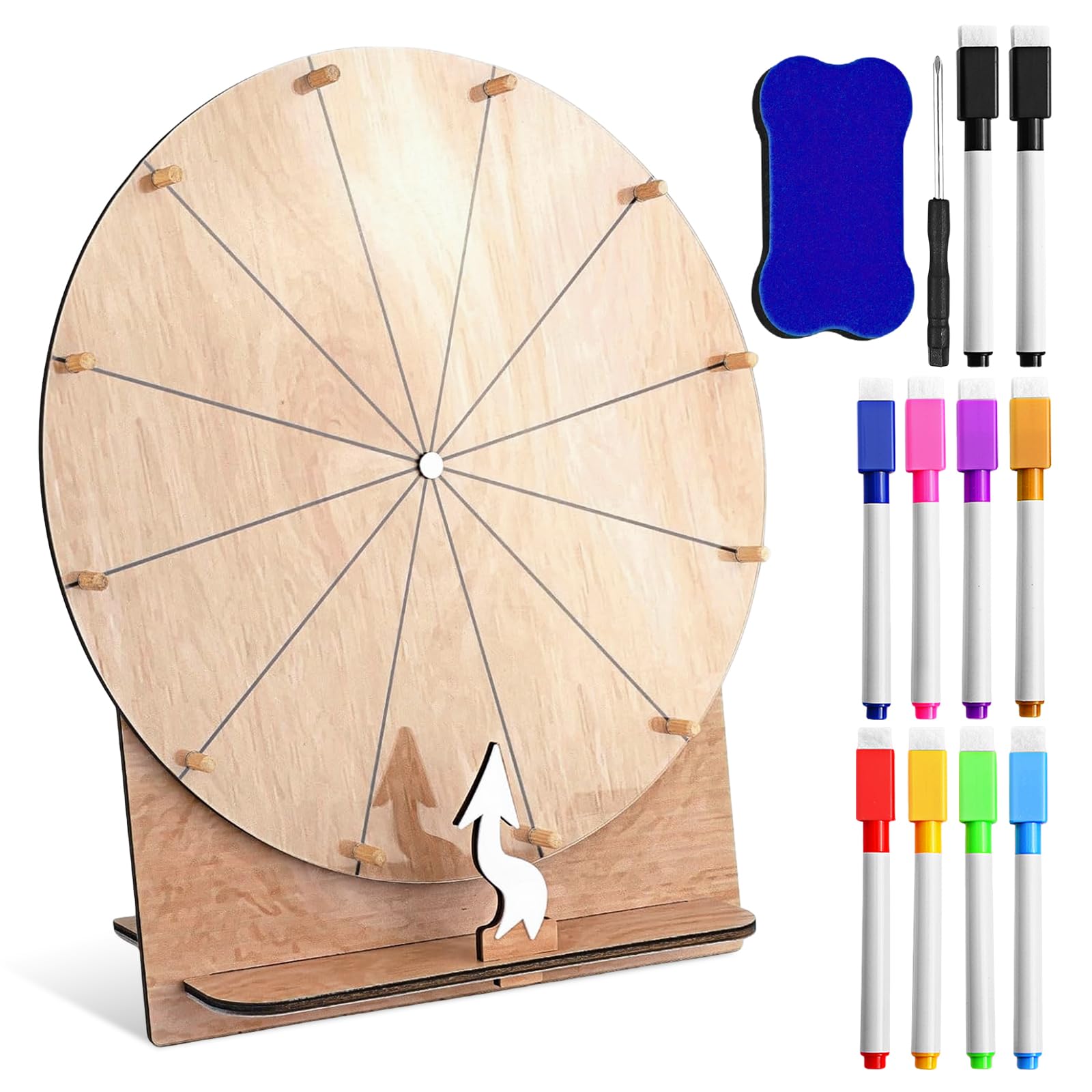 Kołos fortuny, 35 cm, 12 otworów, personalizowane kołos z markerem, drewniane kołowrotki, duży zestaw kółek, obrotowe koło z nagrodami na karnawał, jarmarki i gry