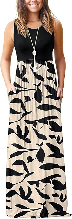 AUSELILY Inclusive Summer Maxi Dress with Pockets AUSELILY Women's Summer Sleeveless Loose Maxi Dress with Pockets