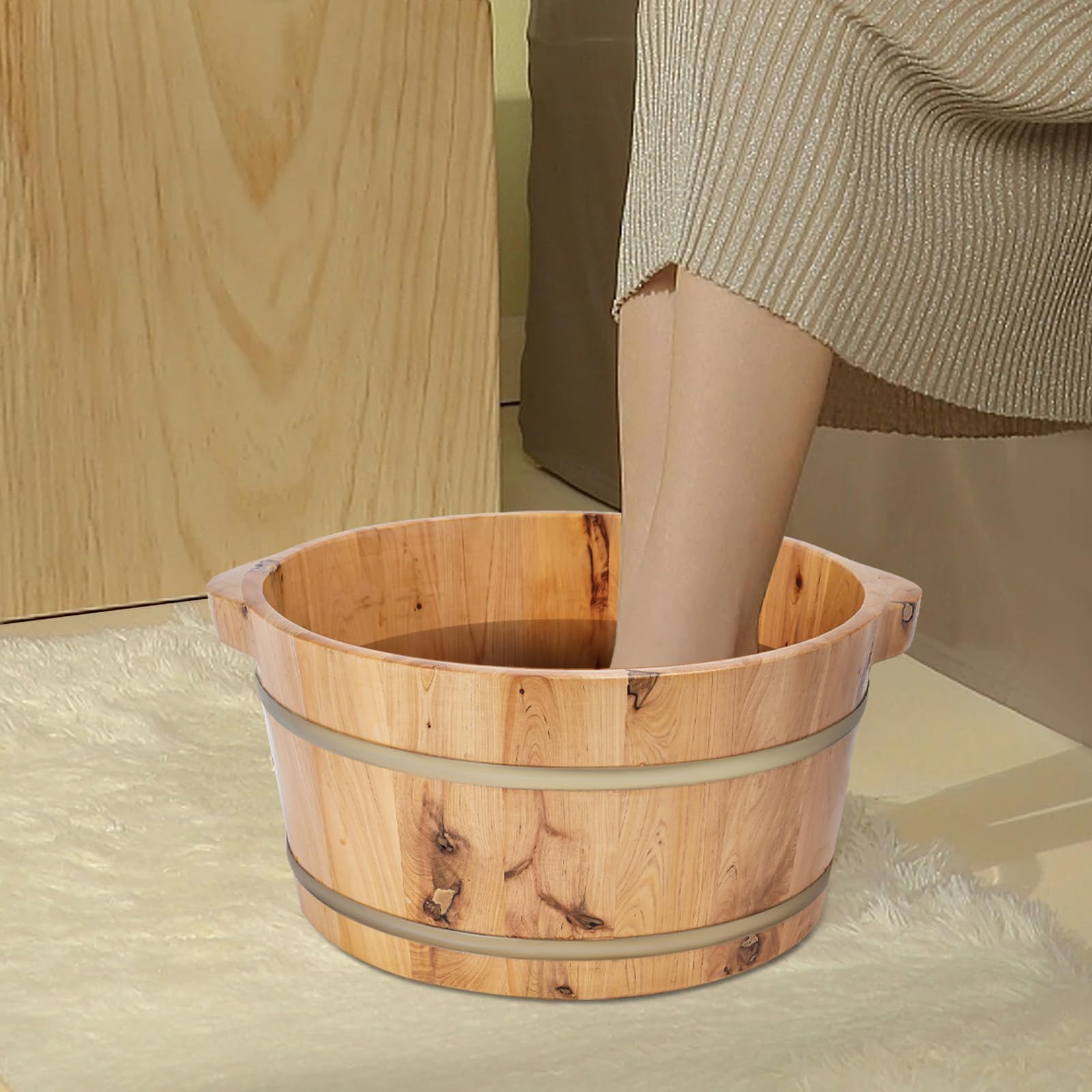 Vasca da bagno per piedi in legno di cipresso di alta qualità, spazio sufficiente (38 x 38 x 20 cm), per famiglia, pediluvio dei piedi, colore legno