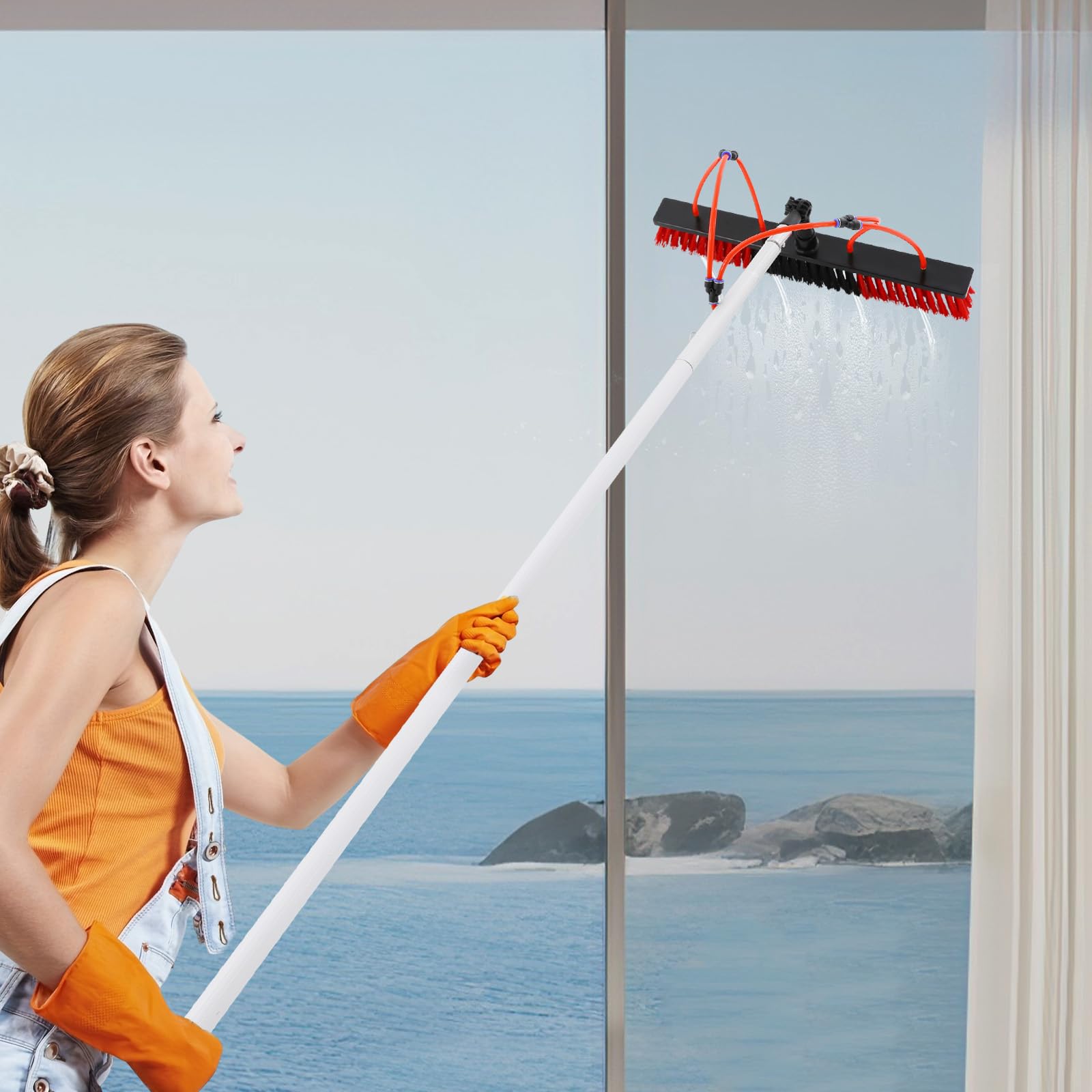 Reinigungsbürste für Solarpanel 10m Fensterreiniger Set mit 55cm Bürstenkopf Saubere Wasserbürste zur Reinigung von Solarmodulen Fenstern Wänden