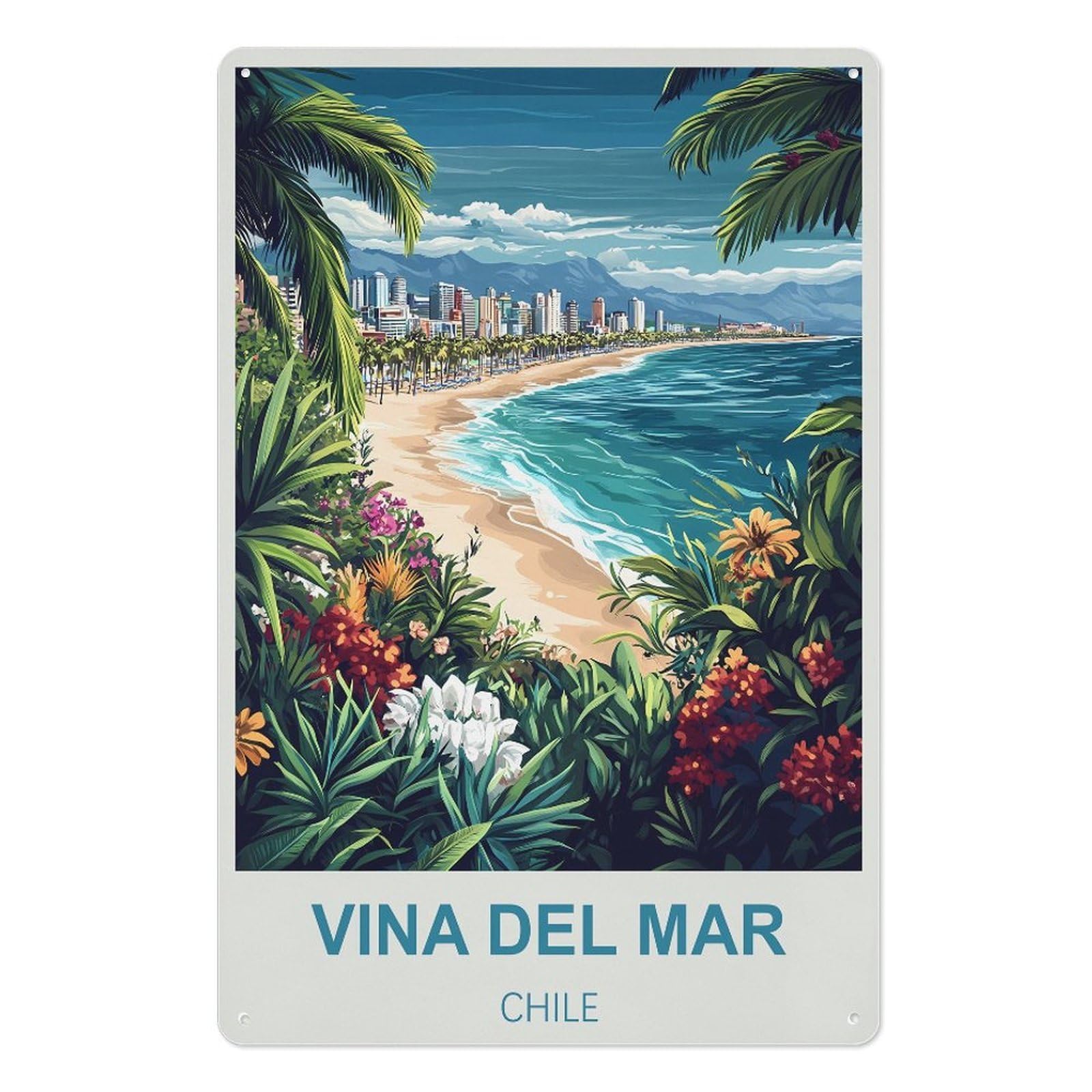 Vina Del Mar Chile Retro Design Tin Paintings Vintage Tin Sign 08x12inch(20x30cm) Wall Art for Home Office Bedroom Living Room Cafes Wall Decor