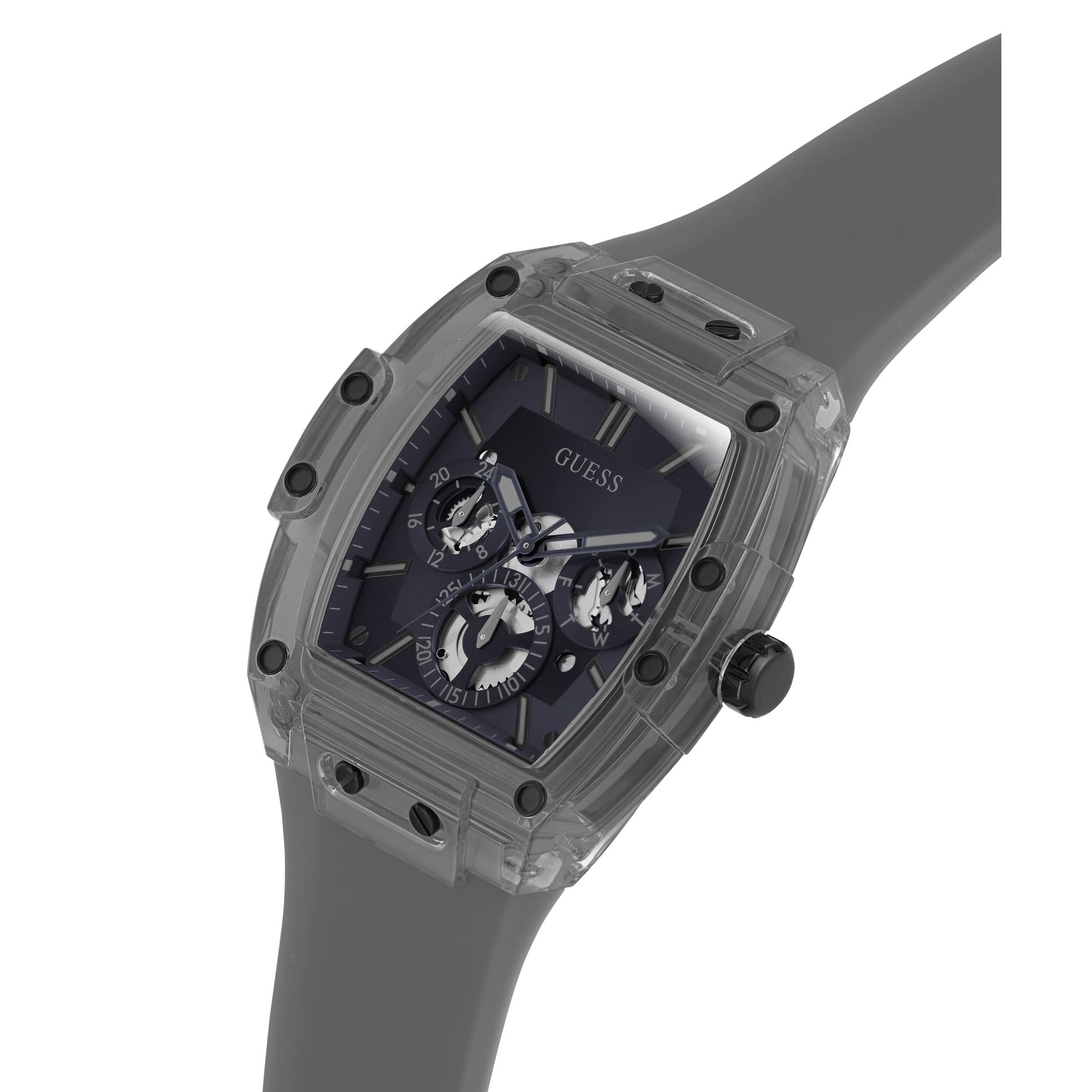 Guess Trend Casual Tonneau Diamond - Reloj para Hombre, 43 mm, Esfera Negra, Caja y Pulsera de Acero Inoxidable