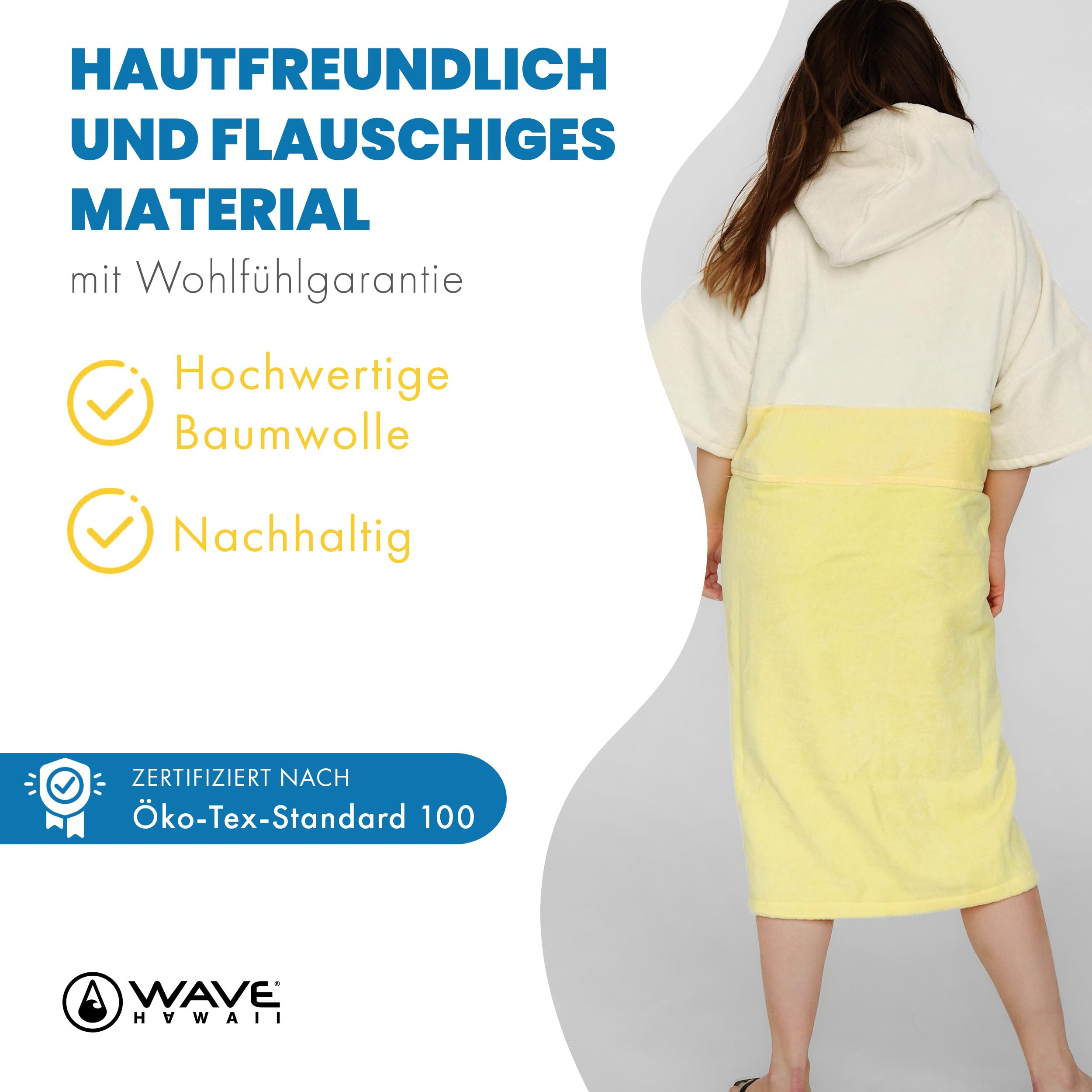 WAVE HAWAII Surf Poncho kąpielowe damskie i męskie, rozmiar M, 161–183 cm | Poncho surfingowe dla dorosłych z bawełny 95–100%, chłonny ręcznik frotte, poncho do przebierania