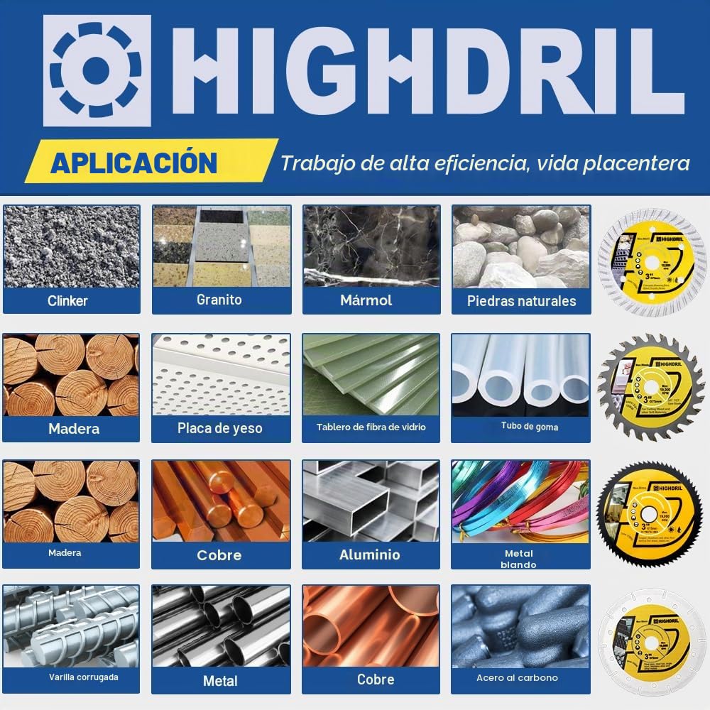 HIGHDRIL Juego de 4 hojas de sierra circular de 75 mm, disco de corte de diamante/HSS/TCT para amoladora angular, metal, cobre, aluminio, granito, azulejos, plástico, madera