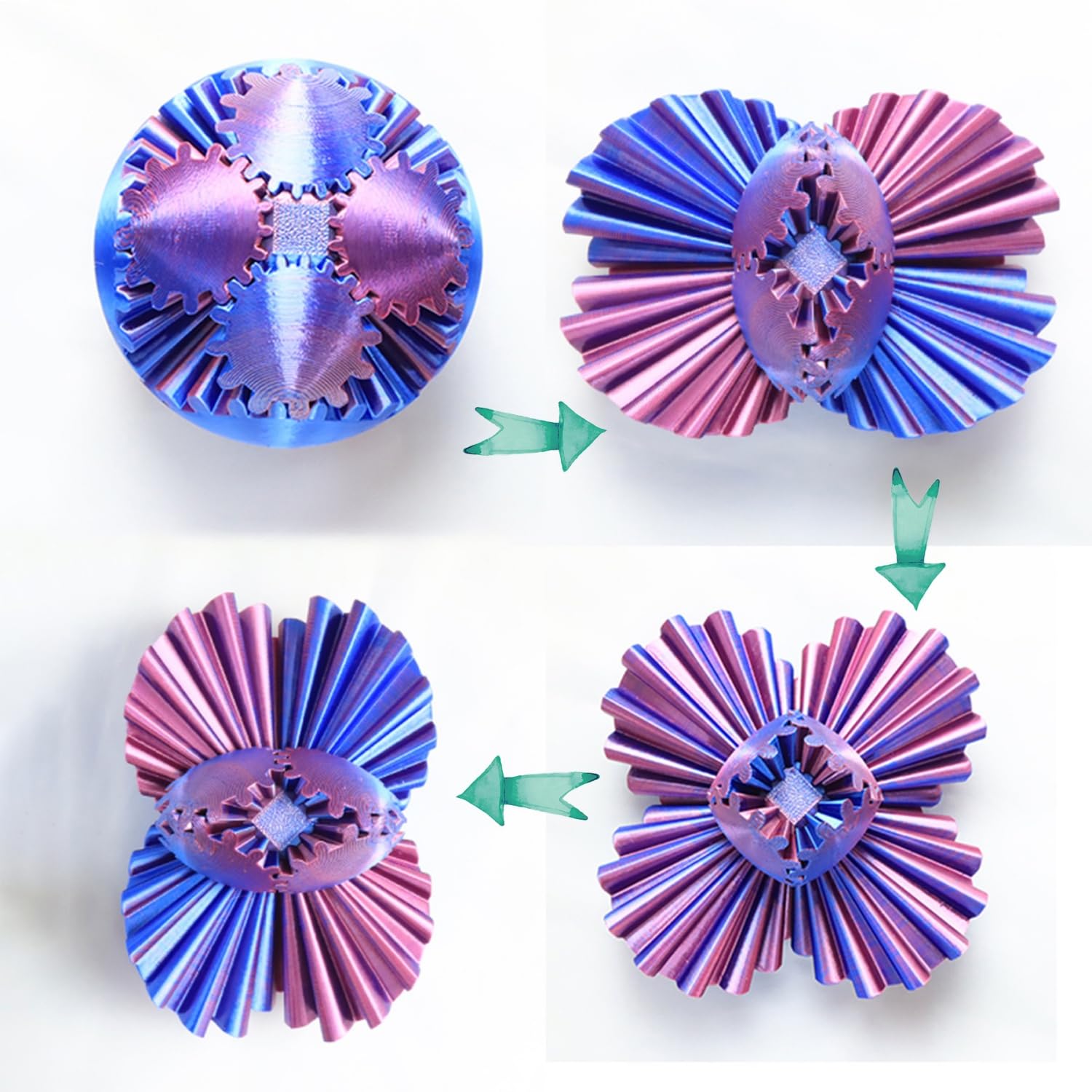 Piłka zębata z nadrukiem 3D, sensoryczny spinner, antystresowy spinner, kompaktowy żyroskop stołowy do biura – w podróży i domu (tęczowy (średni), zestaw 4 sztuk