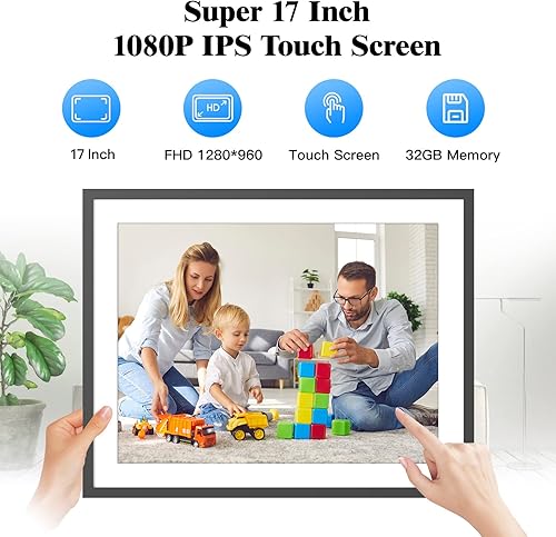 Miniatura 3 de Marco de fotos digital grande de 17 pulgadas, marco de fotos electrónico WiFi dual de 32 GB con pantalla HD, marco de nube WiFi de función completa,