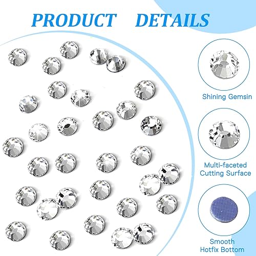 Miniatura 2 de 14400 diamantes de imitación termoadhesivos SS20, diamantes de imitación redondos de cristal para ropa, zapatos, manualidades (SS20-Cristal)