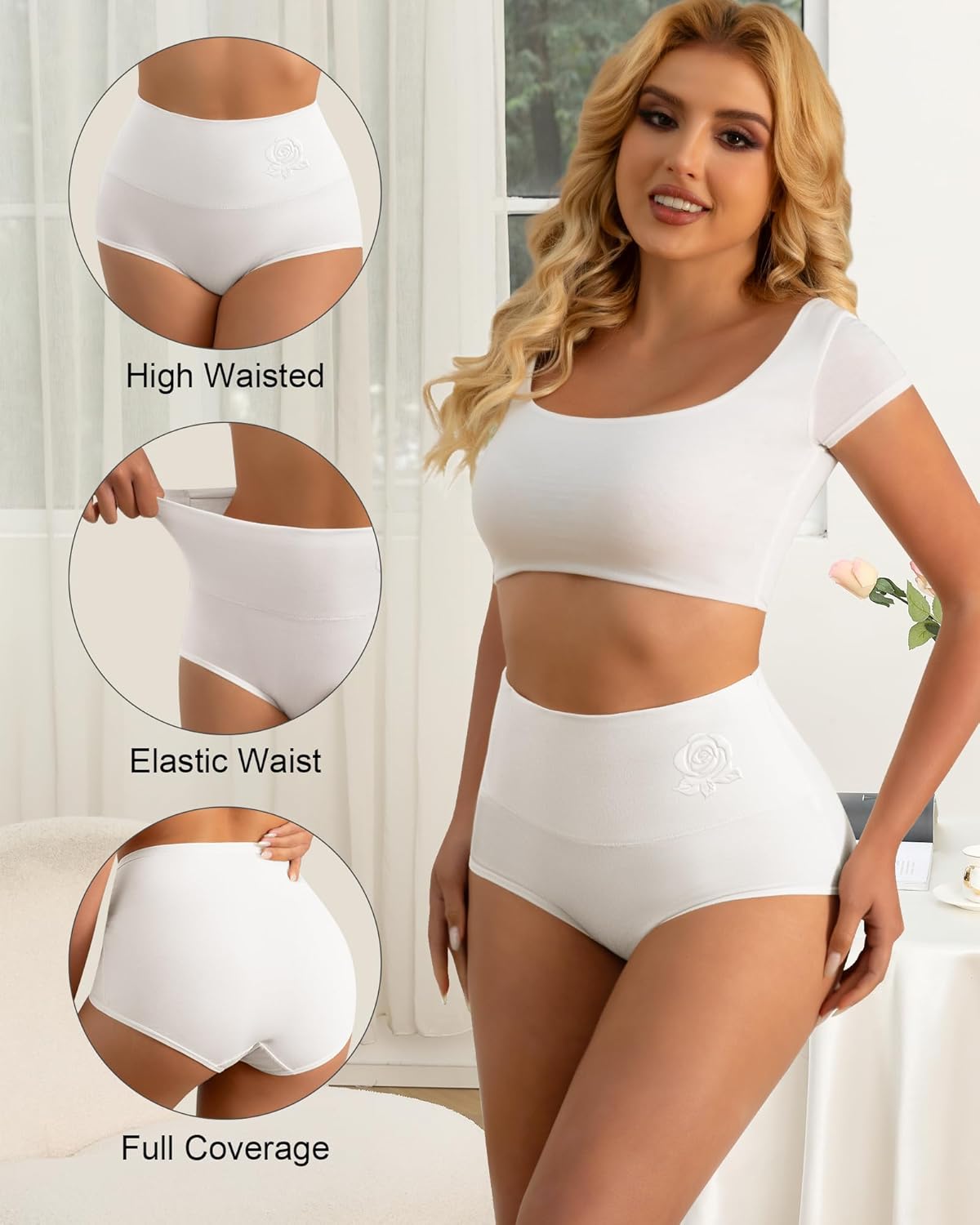 Women's Cotton Underwear High Waisted Comfortable Tummy Control Stretch Soft Full Coverage Breathable Briefs 5-6 Packs - Image 6