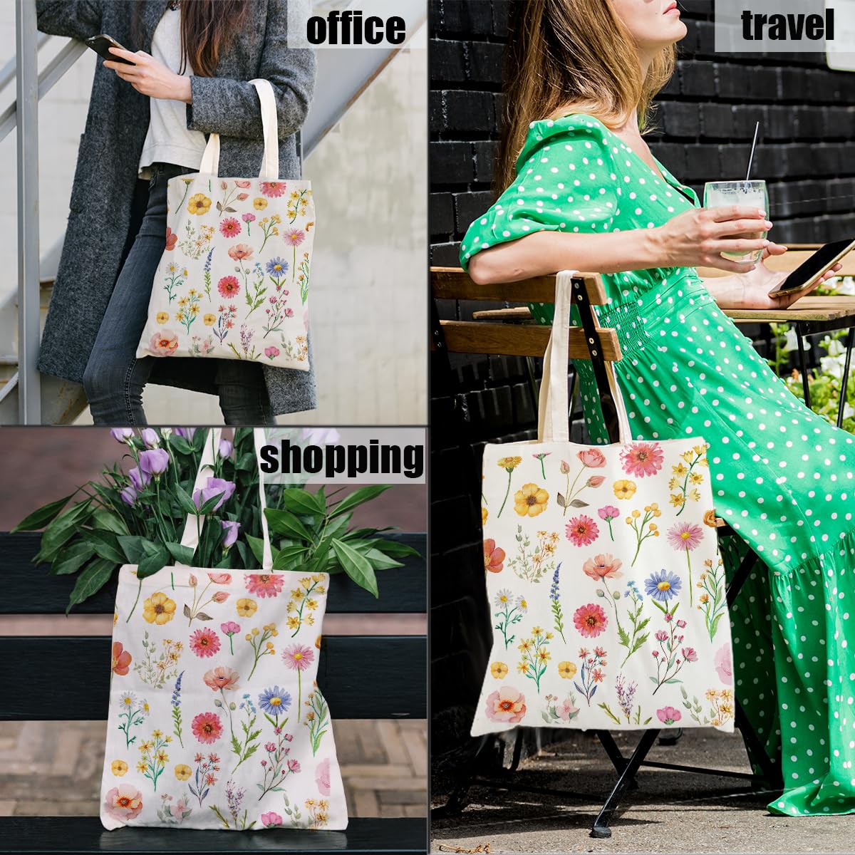 Canvas Tote Bag Spring Summer Flower Tote Bag Gift for Women Girls Friends Shopping Beach Vacation