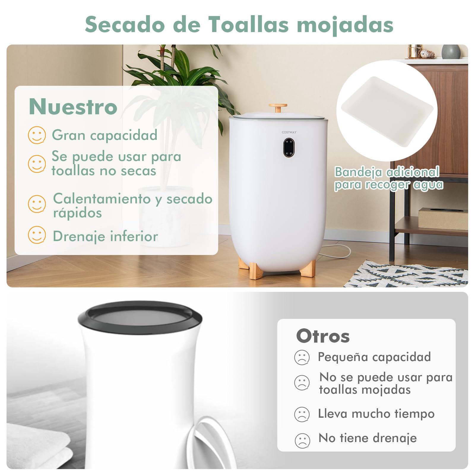 COSTWAY Calentador de Toallas Grande 35L, Temporizador de 20-90 Minutos y Modo de Secado de 2-5 Horas, Apagado Automático, Secador de Toallas Electrico