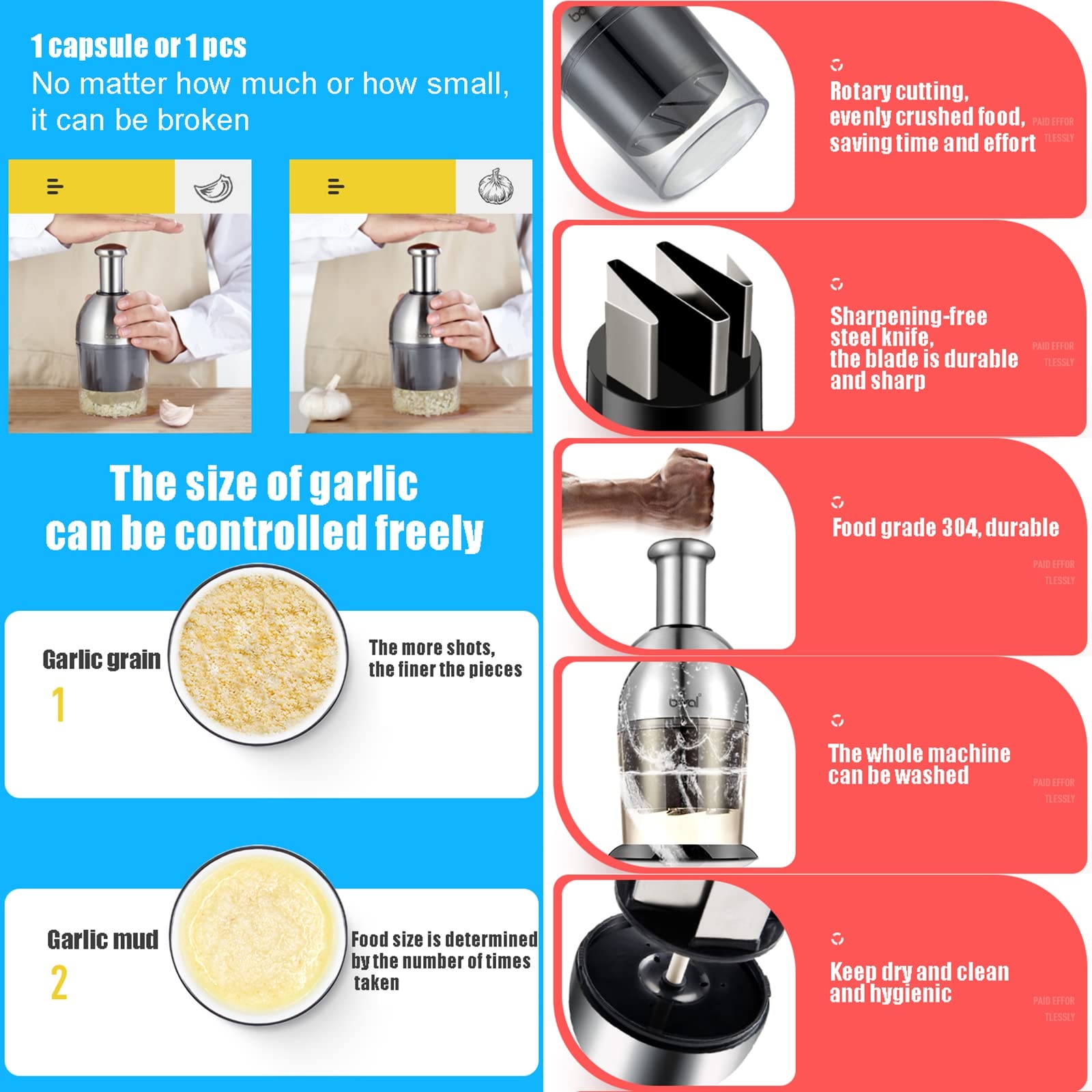 Leifheit Hachoir Manuel Comfort & Clean - Lame Acier Inox, Pour Oignons, Herbes, Noix, Lavable Lave-Vaisselle