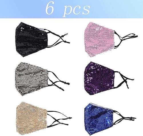 Miniatura 2 de 6 máscaras faciales lavables con purpurina para mujer. Transpirables, reutilizables, ajustables, a la moda, con bolsillo.