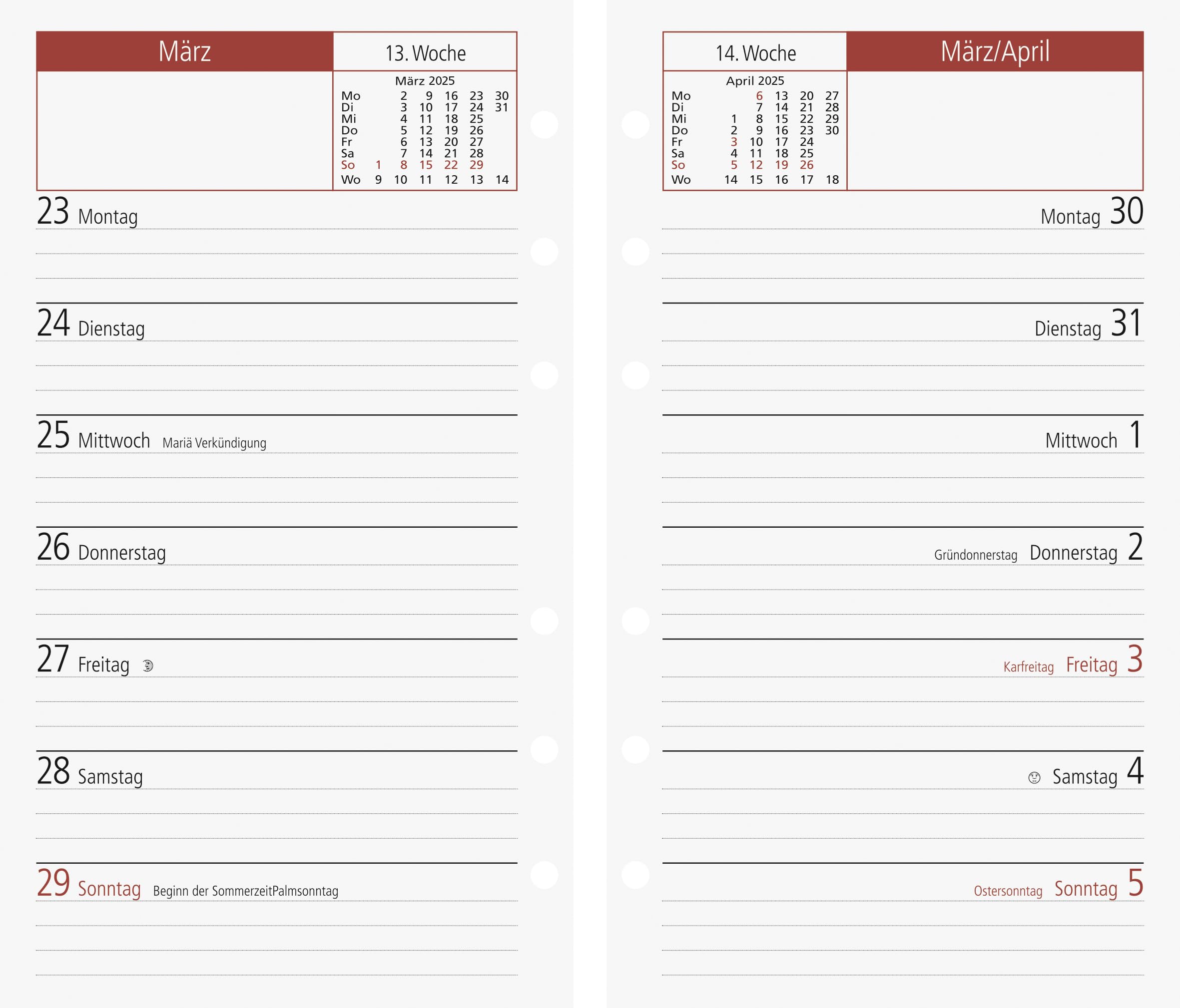 rido/idé Weekly Replacement Calendar Mod. TM 15 2025 | 87 x 153 mm