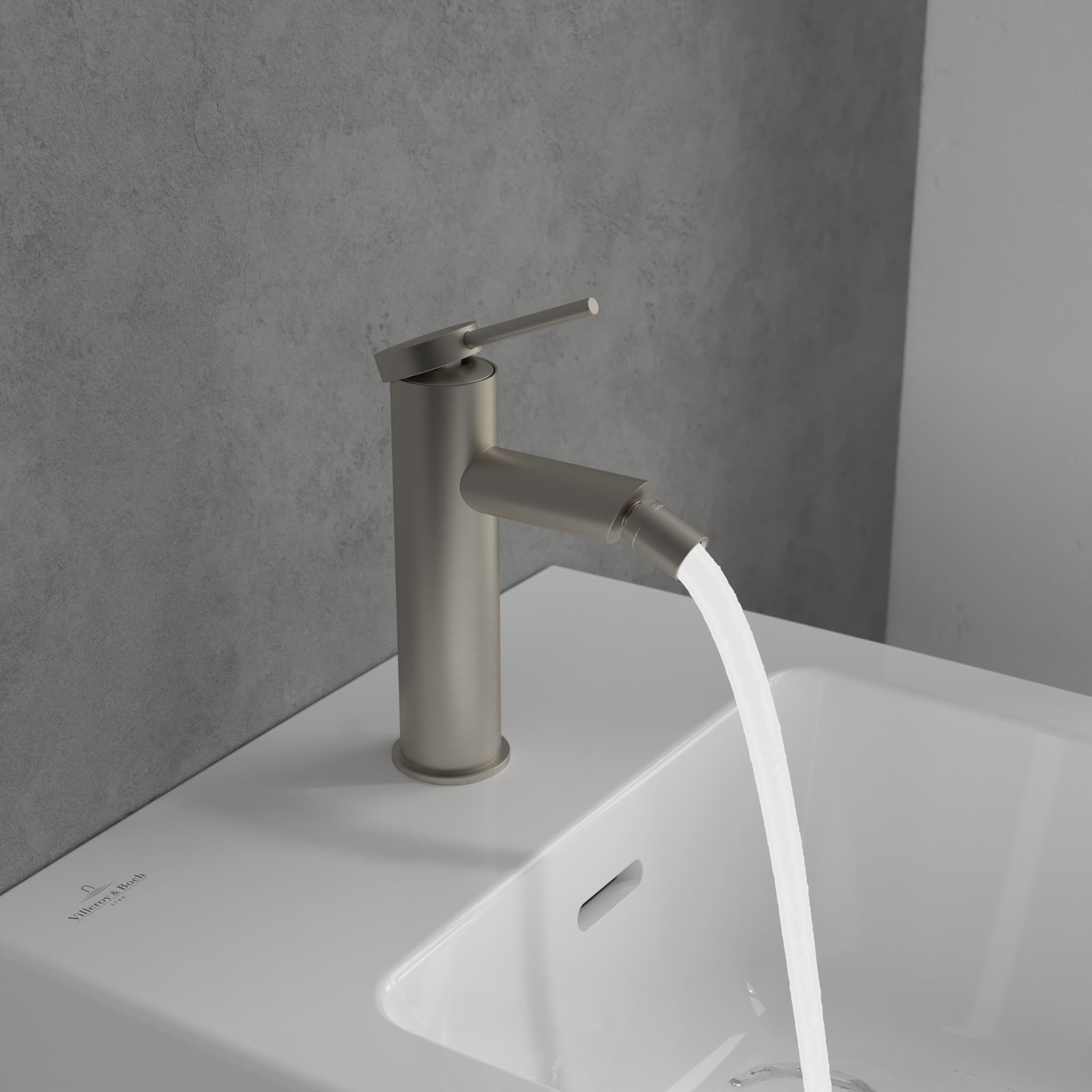 Villeroy & Boch Loop & Friends jednouchwytowa bateria bidetowa, bateria bidetowa z drążkiem i ceramicznym wkładem, bateria bidetowa oszczędzająca wodę, wysokość wylotu 130 mm, okrągła, szczotkowany