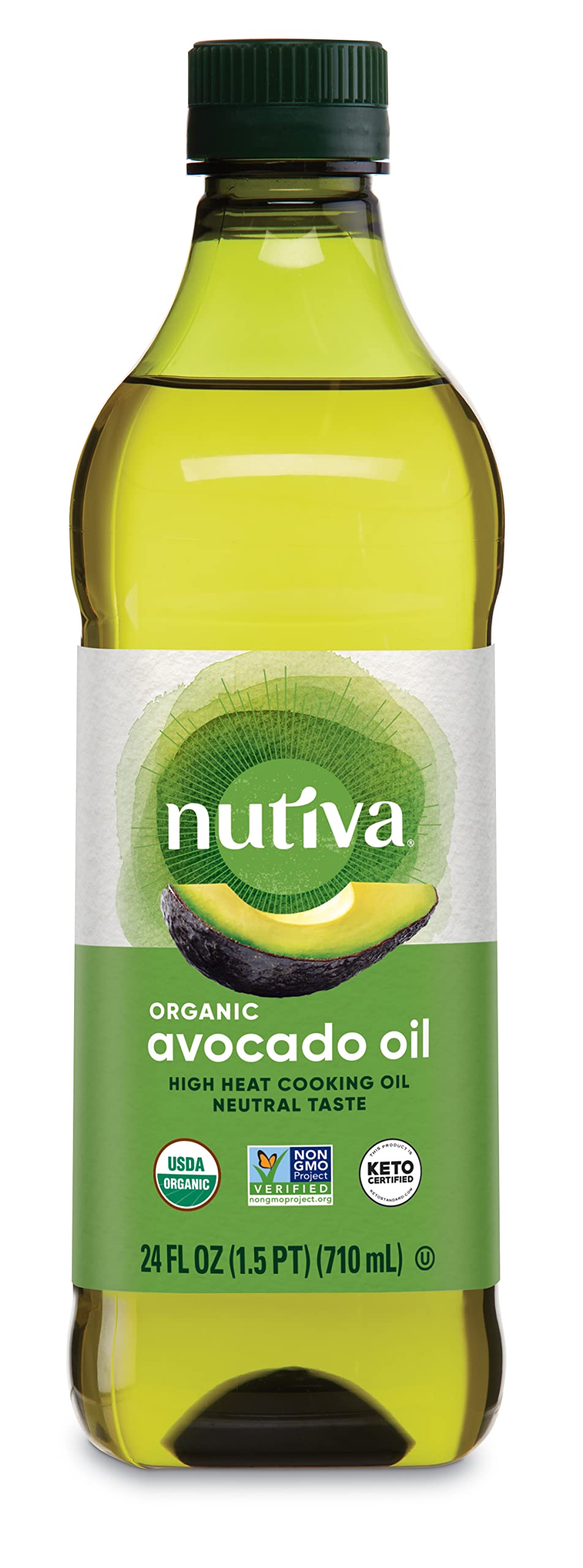 NutivaOrganic Avocado Oil for Cooking. 24 Fl Oz, Pure Steam-Refined, High Smoke Point Cooking Oil, Excellent for Frying. Suitable for Hair and Skin. USDA Organic and Non-GMOUSDA Organic