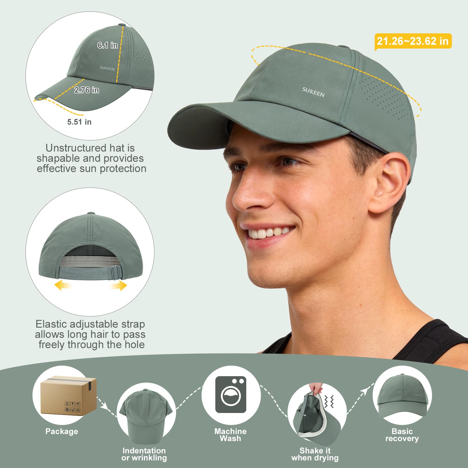 Sukeen Mens Baseball Cap - Adjustable Breathable Moisture-Wicking Hat for Golf Hiking Fishing Running Outdoor Daily - 4