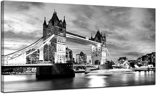 KLVOS Lienzo de puente de la torre de Londres en blanco y negro, arte de pared, pintura de paisaje urbano de Inglaterra, imágenes del Reino Unido,