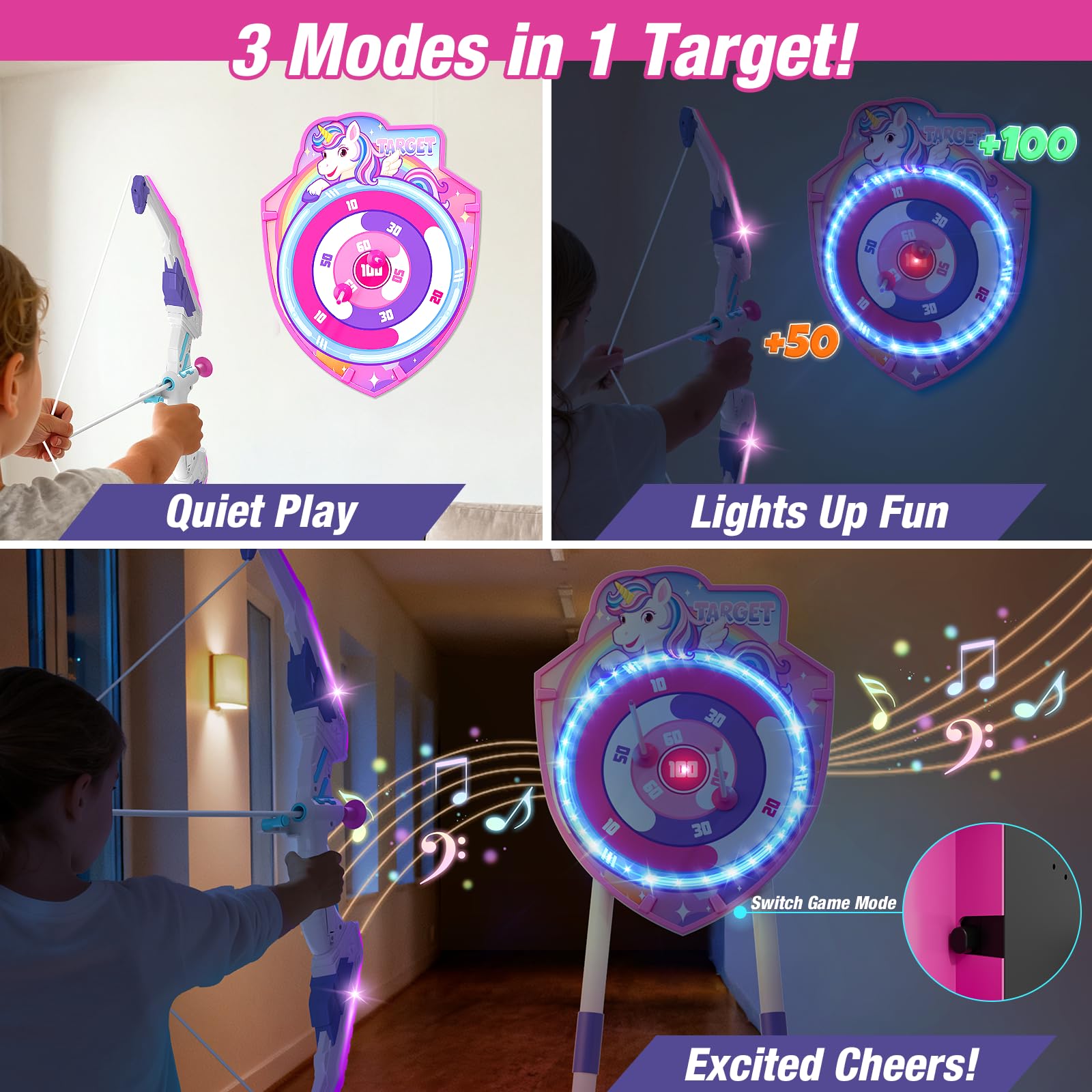 HYES Arco e Frecce per Bambini con Luci LED, Set Giocattoli Tiro con l'Arco con Ventose e Bersaglio