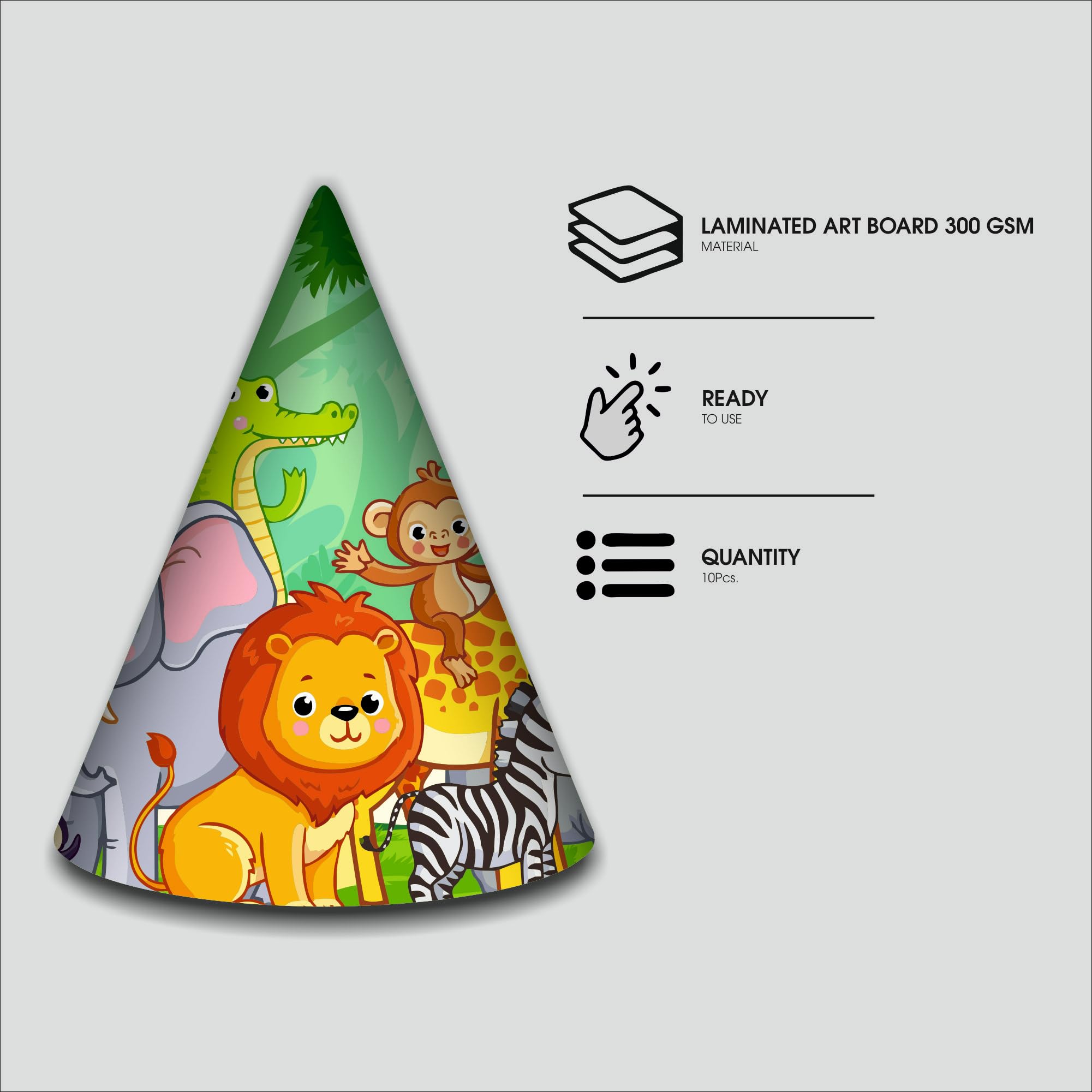 Party Baazaar Jungle Caps for Theme Party | Animal Theme Caps for Girls & Boys | Birthday Cap for Kids | Safari Party Caps for Birthday Decorations (Pack of 10) 1