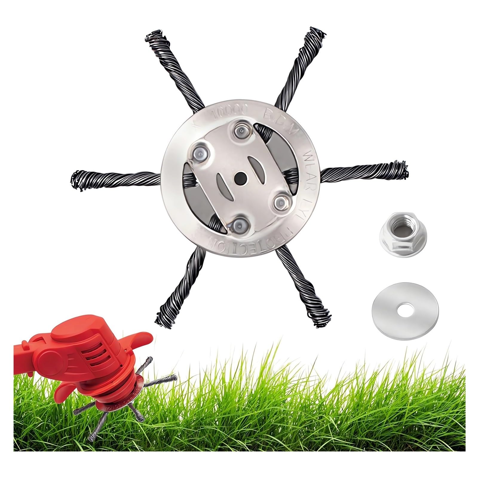 6 Inch Steel Wire Rotary Heavy Duty Weed Brush Cutter Wheel Grass String Trimmer Blades Head Universal Metal Wire Weed Eater Trimming Head Replacement Weed Wacker Weedeater Attachments (6 heads - 6in)
