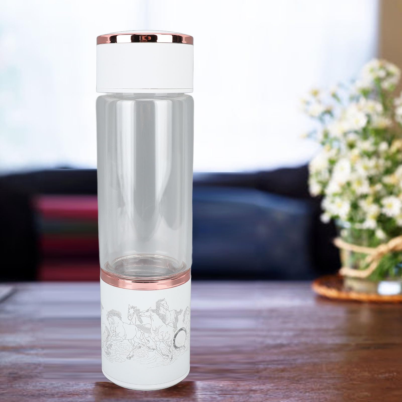 Générateur de Bouteille D'eau D'Hydrogène de 350 Ml, Ioniseur D'eau en Verre de 5000 Ppb, Tasse de santé en Verre D'eau Riche en Hydrogène pour la Maison, le Bureau, les Voyages,