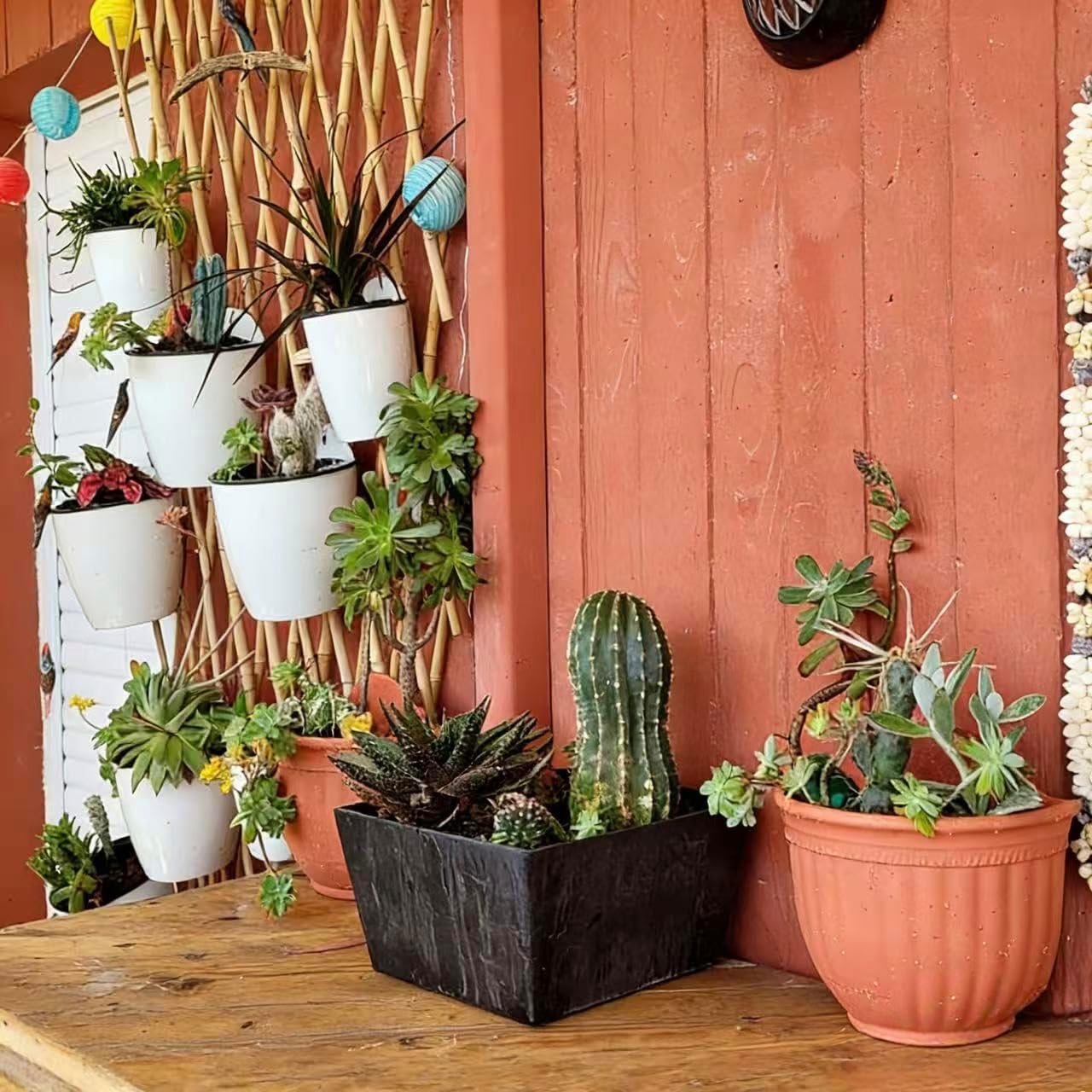 ORIMERC 6 Pack Hanging Planter Self Watering Wall Planter Plant Pot Vertical Planter Outdoor Indoor Plants Herb Garden Window Mount Home Décor Kitchen Balcony Railing Shelf Fence Trellis (Medium)