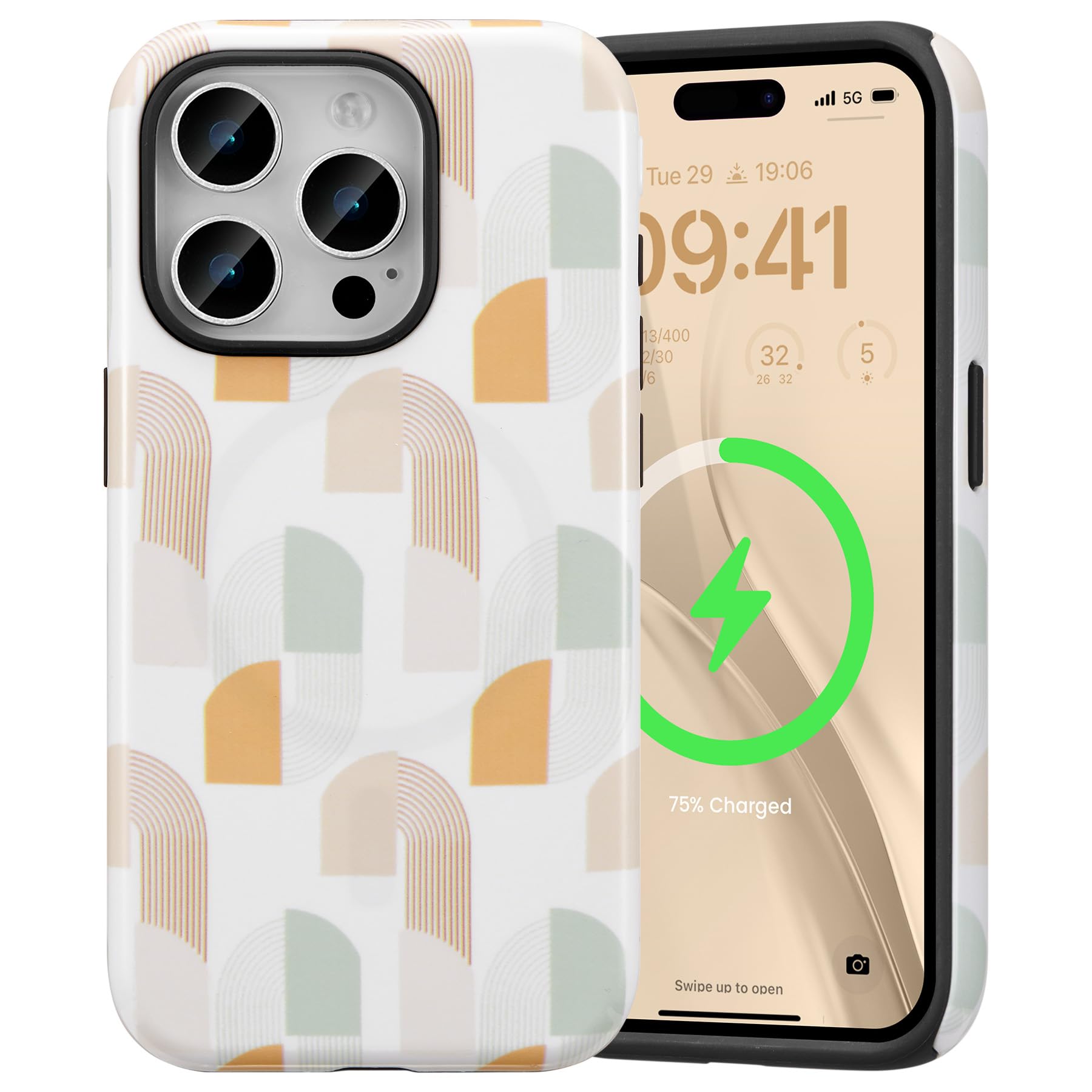 Coque iPhone 14 Pro Max compatible Magsafe en patchwork jaune élégant pour femmes - 8
