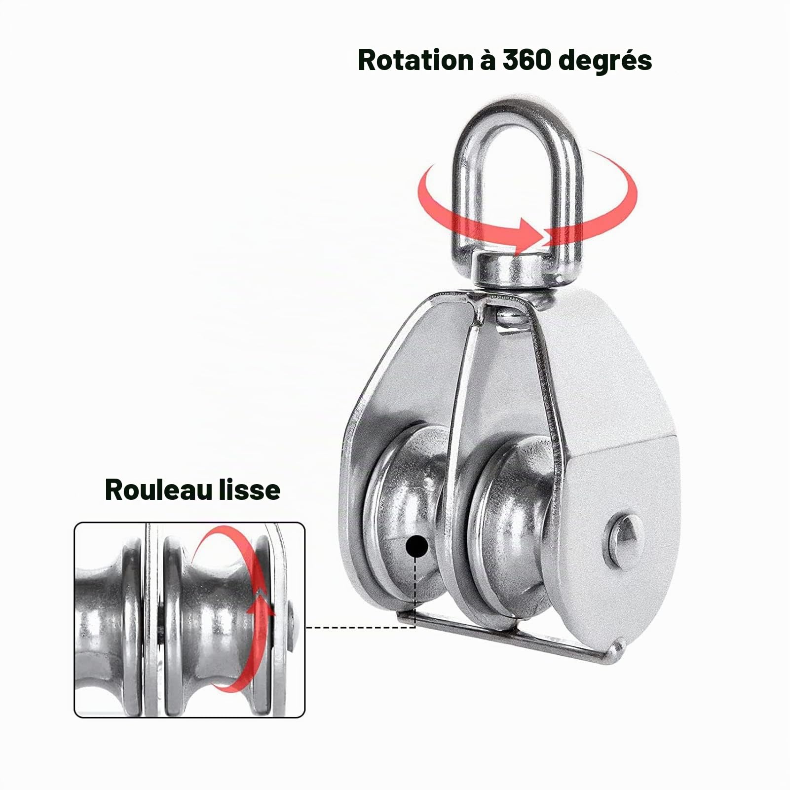 Poulie Double, Poulie De Levage, 2 Pièces Poulie Double Poulie Inox M25 Pivotant Double Poulie de Levage Poulie de Levage pour Cable Camping Poulie De Mouflage Poulie De Renvoi