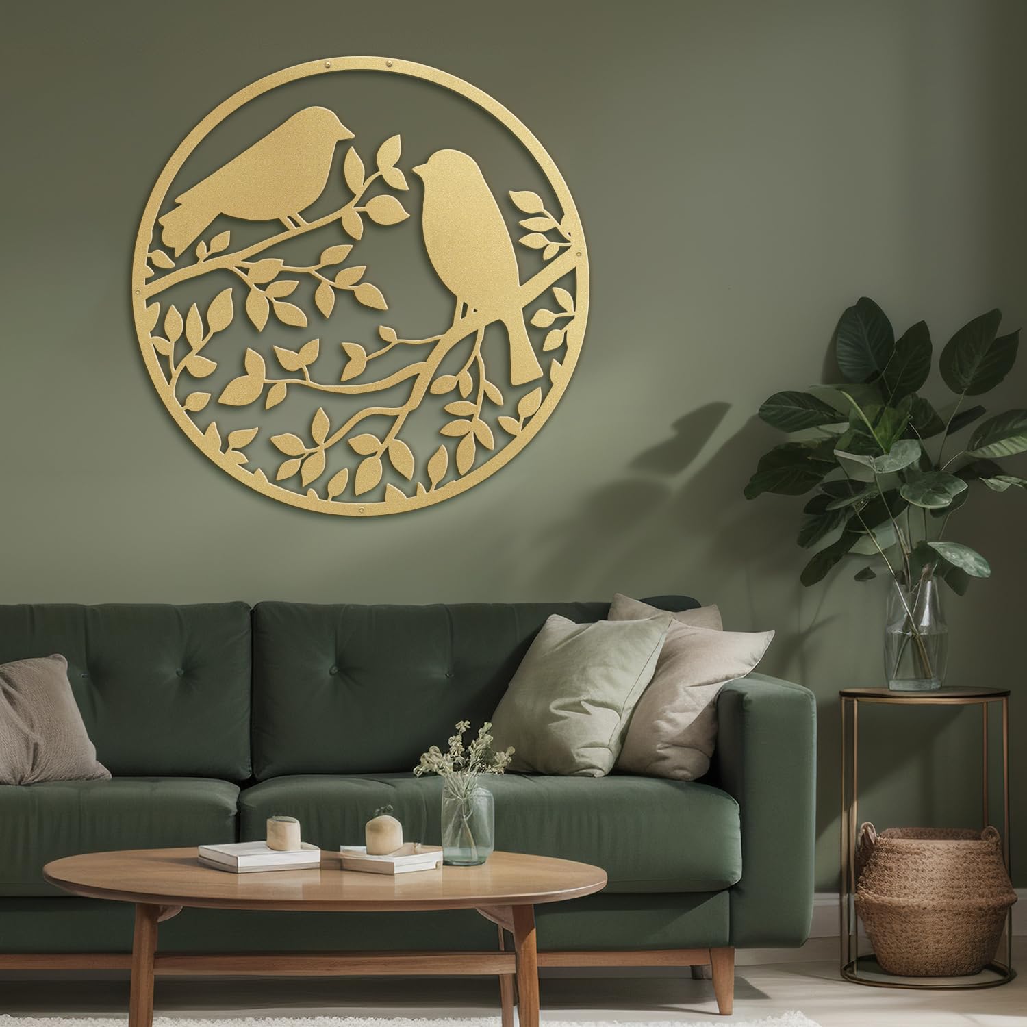 signleader metal wall art decor two birds in branches minimalist modern abstract wall sculpture hangings home decoration for living room, bedroom, bathroom, kitchen, outdoor - 36" gold