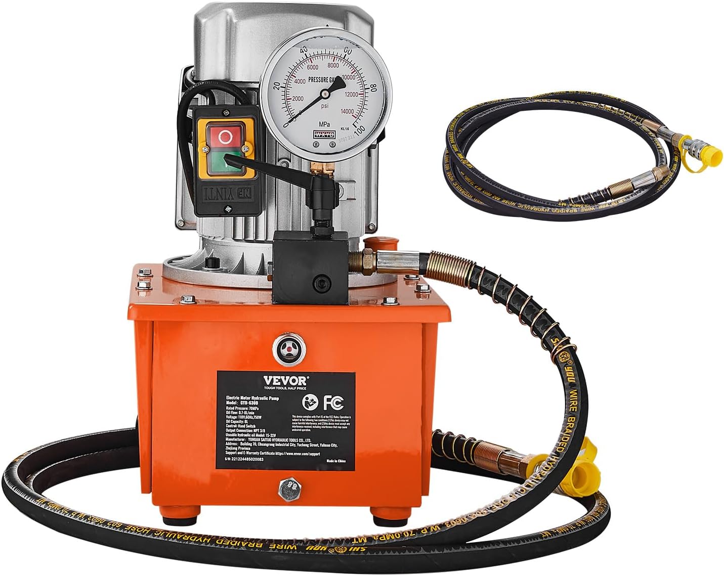 VEVOR Electric Hydraulic Pump, 10000 PSI 750W 110V, 488 inยณ/8L Capacity, Single Acting Manual Valve, Electric Driven Hydraulic Pump Power Pack Unit with Lever Switch for Punching/Bending/Jack Machines