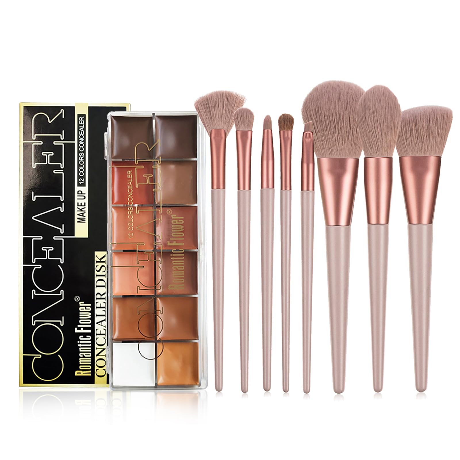 12 Colors Makeup Palette, Highlighting Cream Contour Palette Concealer Full Coverage +8 Pcs Blush Foundation Powder Eye Shadows Makeup Brushs 12 Colors+8 Pcs Makeup Brushes