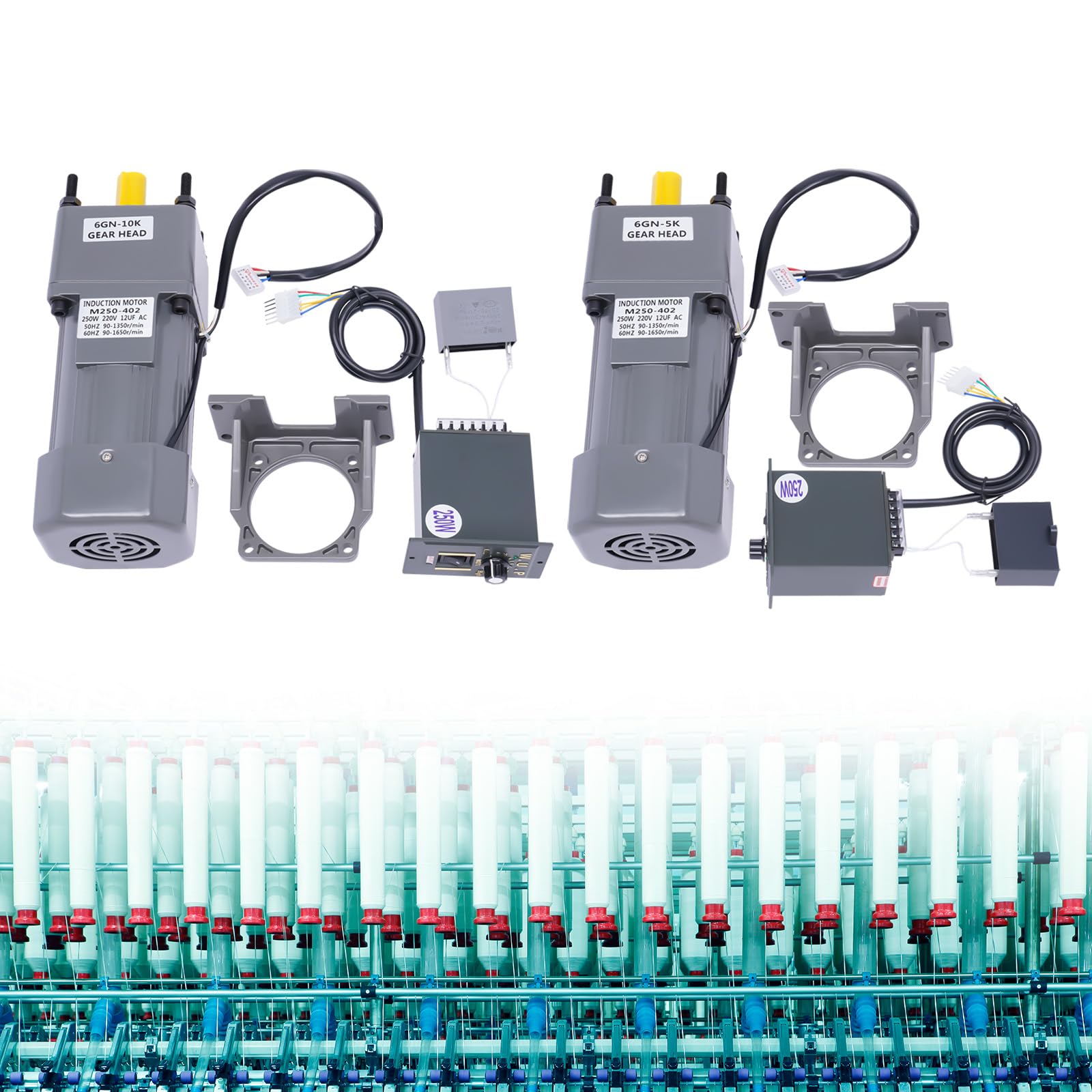Elektromotor 250W Getriebemotor 220V AC Einstellbarer Drehzahlregler Gear Motor Einphasig Hohe Drehmomente Stufenlos Regelbar Für Verpackung Druck Textil Industrie (5K)