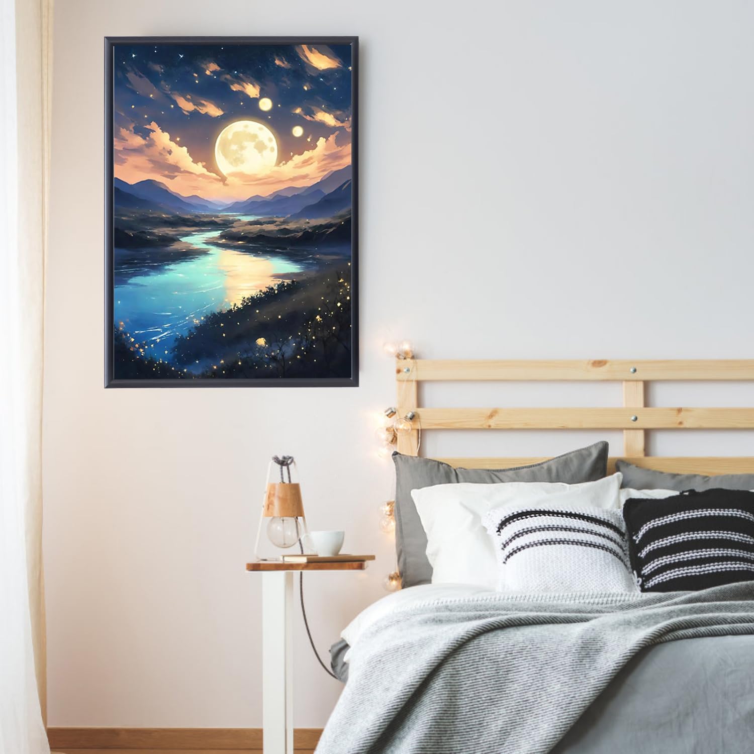 UNIQUORS Malowanie po numerach Dorośli Krajobraz, Olejny obraz Abstrakcyjny Malowany Ręcznie Księżyc i Morze, Malowanie po numerach Dorośli do Wystrój Domu, 40x50cm (Bez Ramy)