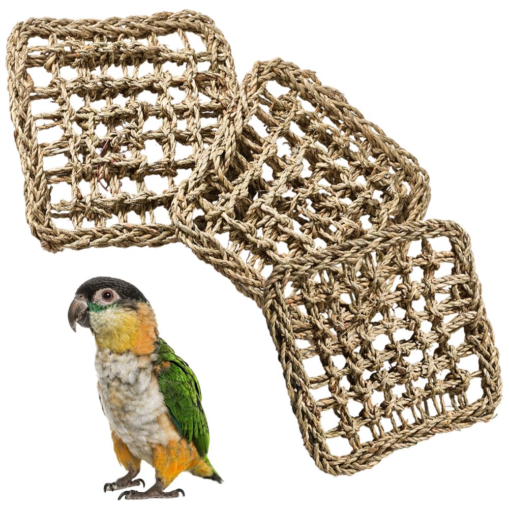 GORGECRAFT 3pz Tappetino per Uccelli in Erba Pappagallo Parrocchetto Rete Intrecciata in Erba Marina Naturale Scala di Corda per Arrampicata Tappetini per Amaca Forniture Gabbia Inseparabili Conuro