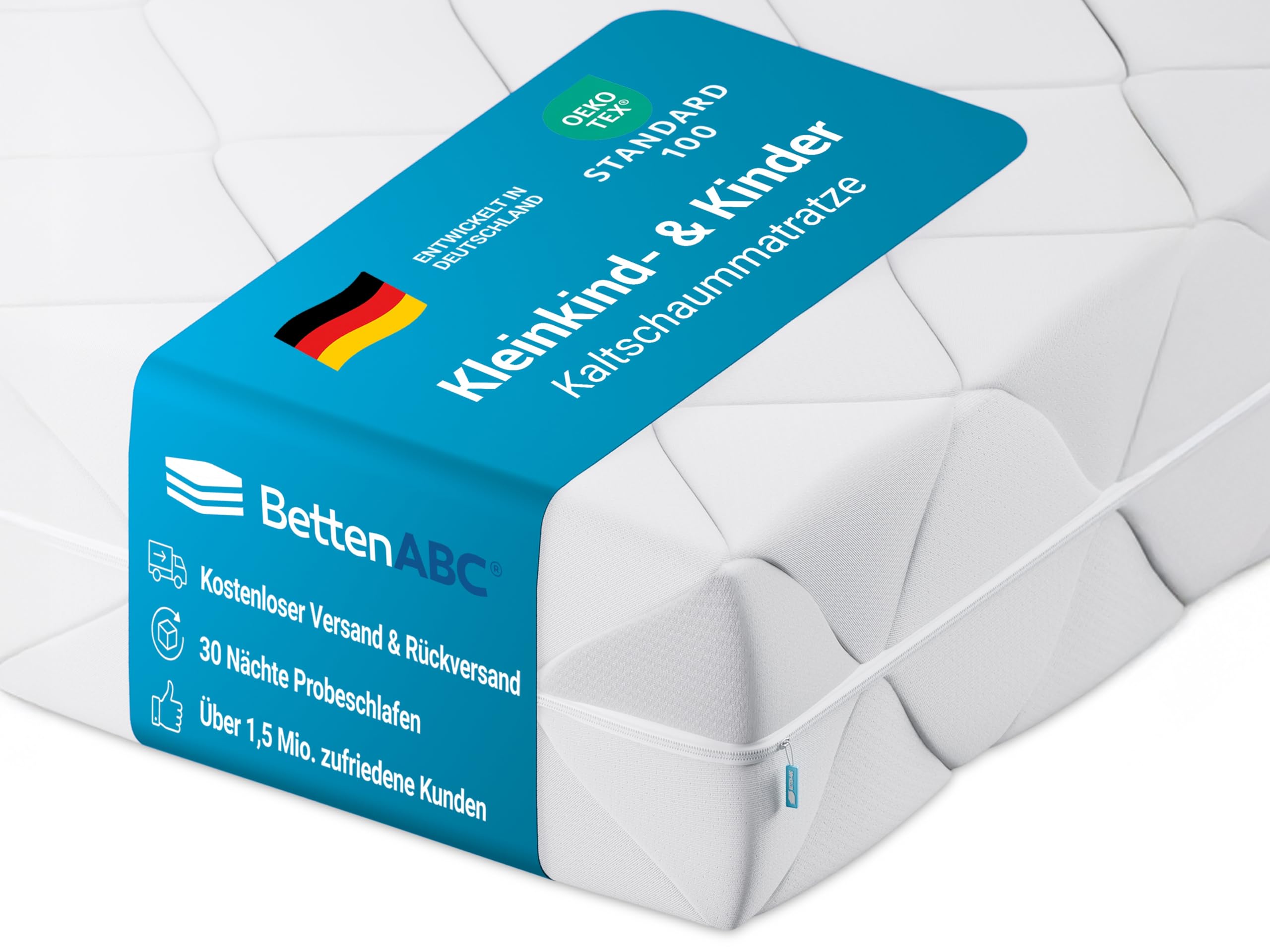 BettenABC - Matratze für Babys & Kleinkinder - 60x120 cm - Spezieller Härtegrad & Oeko-TEX-Zertifiziert - Optimale Hygiene Dank abnehmbarem & waschbarem Polyester-Bezug - Lieferung per Paket