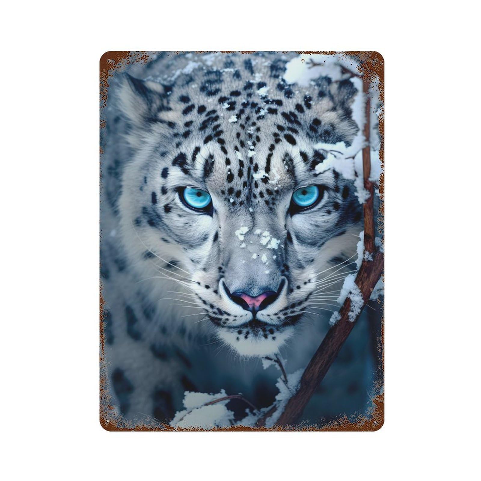 Rustic Tin Plaque Snow Leopard 15.7"x11.8", Retro Wall Decor for Shed, Workshop And Garage Wall Decor